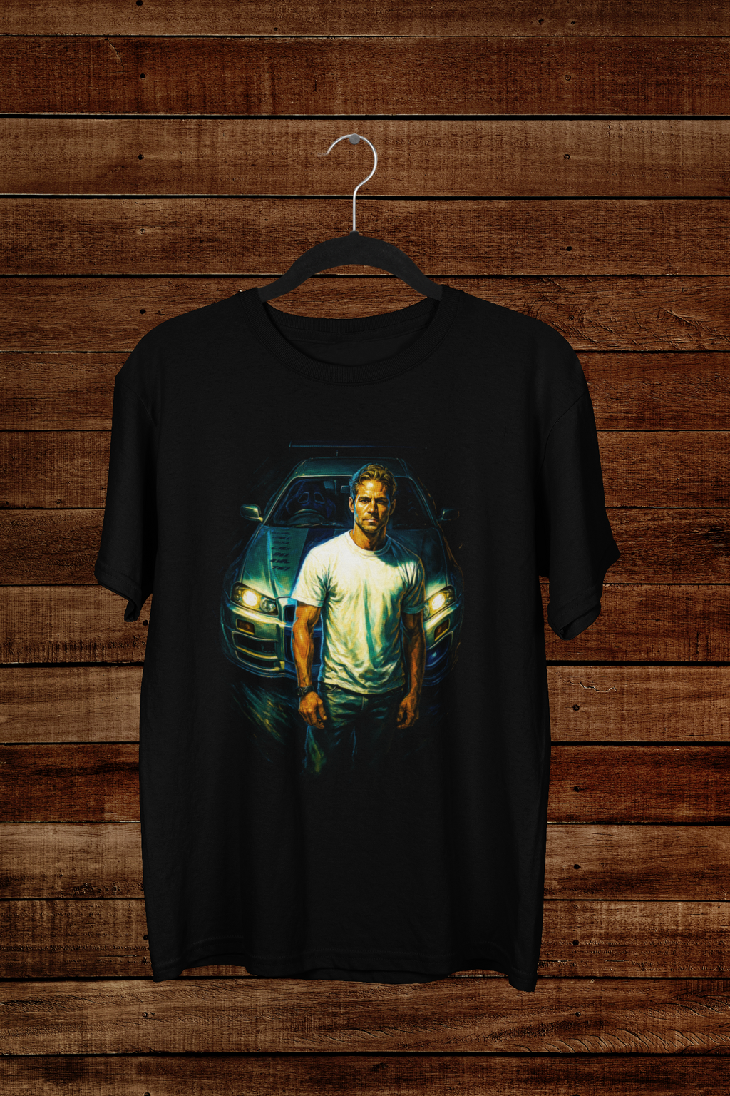 T-shirt Brian O'Conner "Skyline Tribute" – Paul Walker Action Art / GT-R R34 Graphic