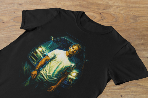 T-shirt Brian O'Conner "Skyline Tribute" – Paul Walker Action Art / GT-R R34 Graphic