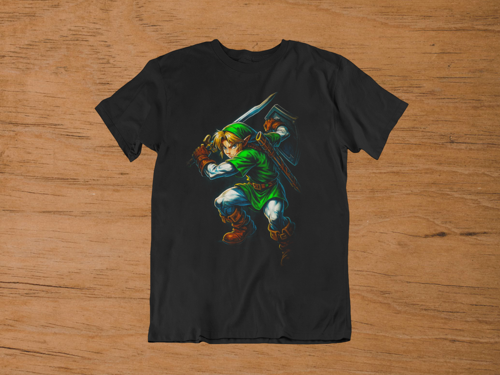 T-shirt Zelda "Hero of Time" – Link Action Art / Master Sword Graphic