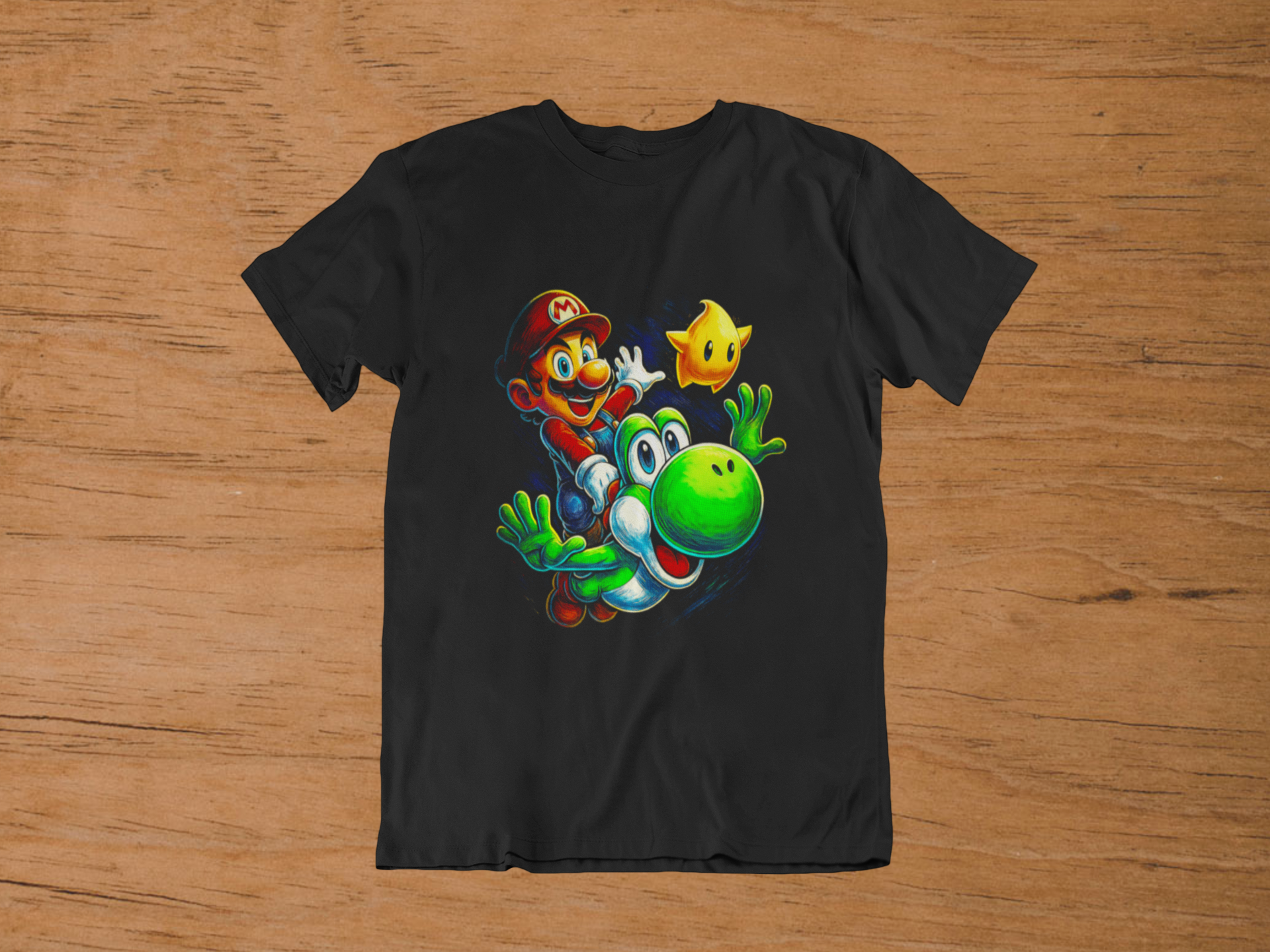 T-shirt Mario & Yoshi "Starry Ride" – Super Mario Galaxy Art / Cosmic Star Graphic