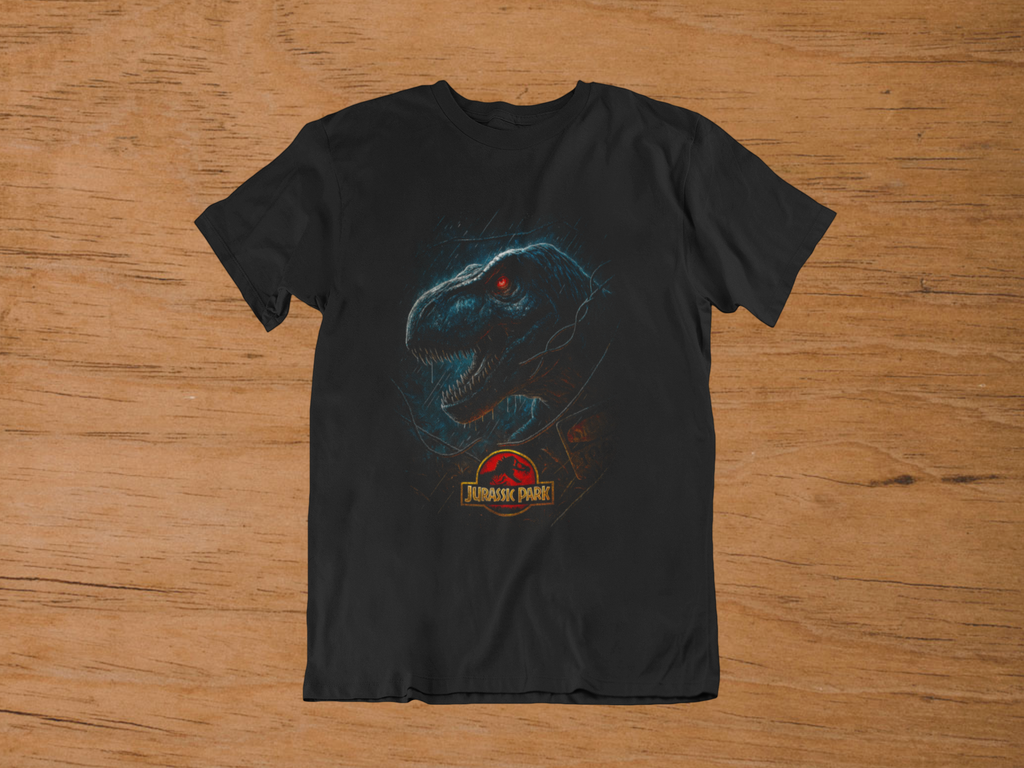 T-shirt Jurassic Park "Apex Predator" – T-Rex Rain Attack Art / Cinema Legend Graphic