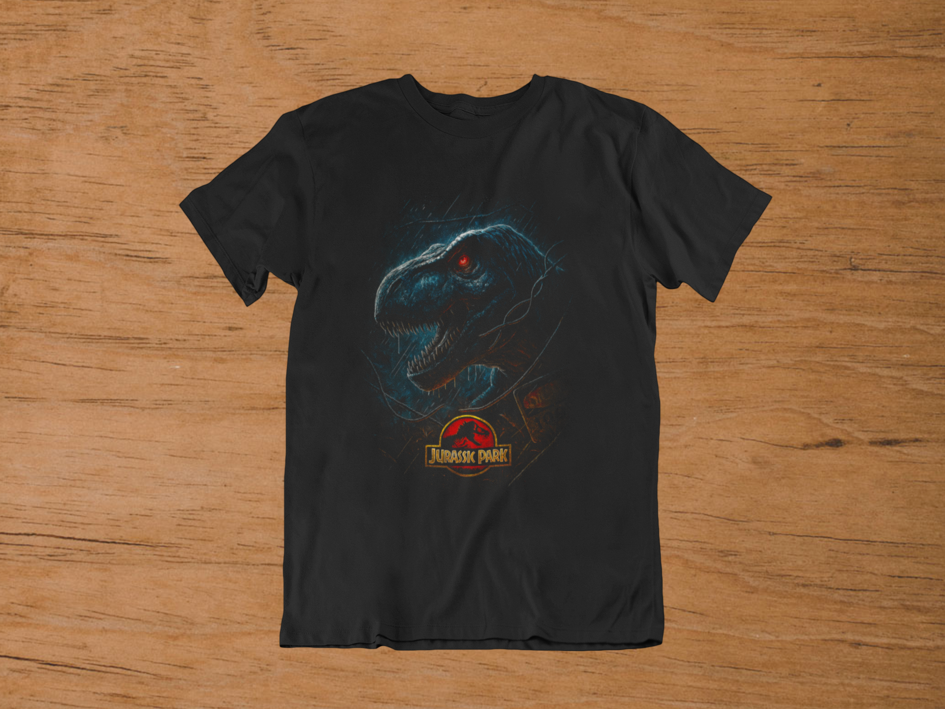 T-shirt Jurassic Park "Apex Predator" – T-Rex Rain Attack Art / Cinema Legend Graphic