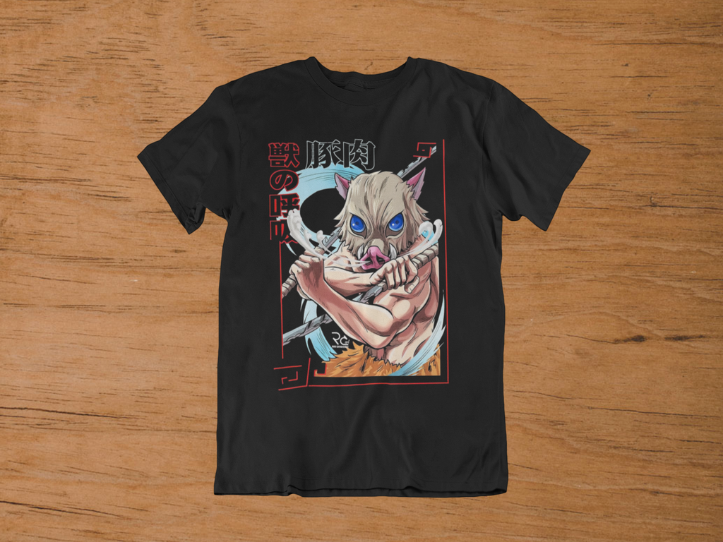 T-Shirt Inosuke Hashibira "Beast Breathing" – Demon Slayer Manga Art / Japanese Kanji Graphic