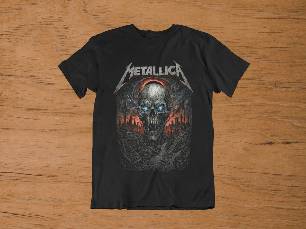 T-Shirt Metallica "Skull & Lightning" – Vintage Thrash Metal Art / Electric Reaper Graphic