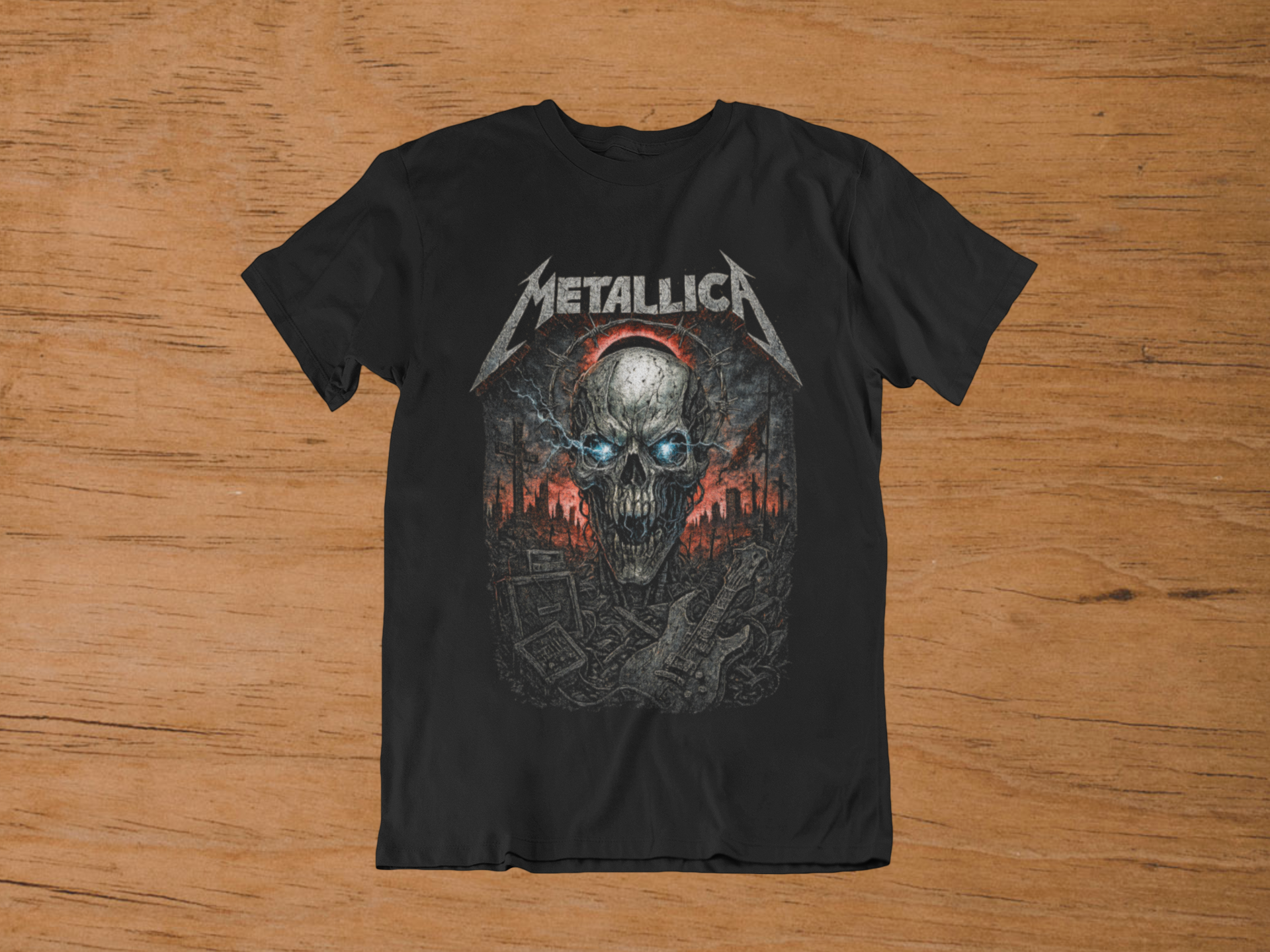 T-Shirt Metallica "Skull & Lightning" – Vintage Thrash Metal Art / Electric Reaper Graphic