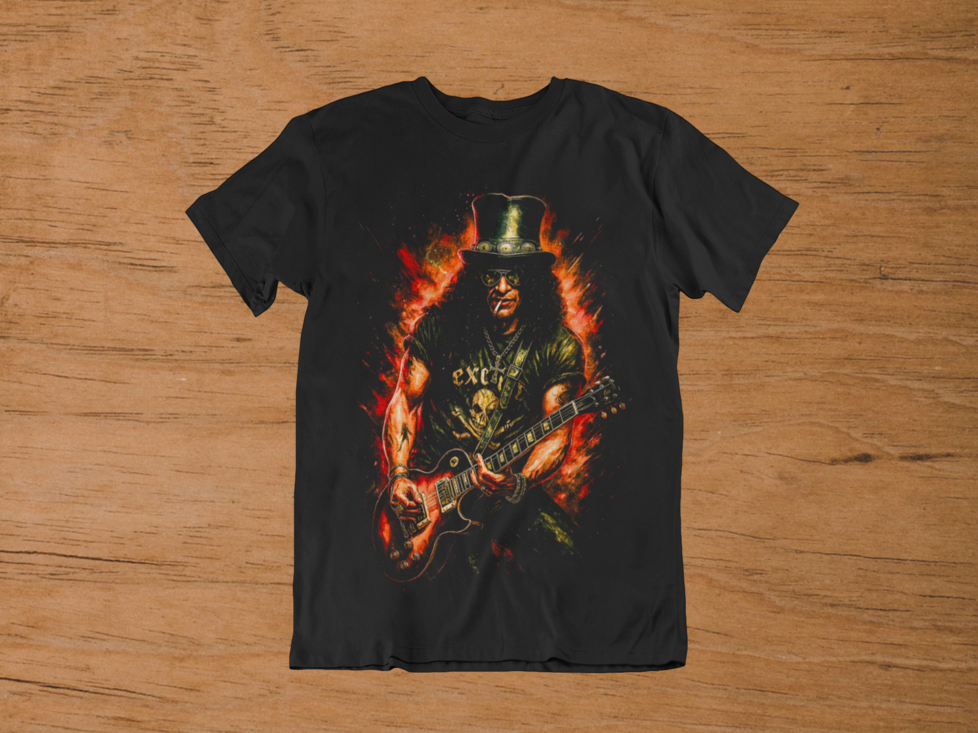 T-Shirt Slash "Fire & Les Paul" – Hard Rock Legend Art / Guitar Hero Graphic