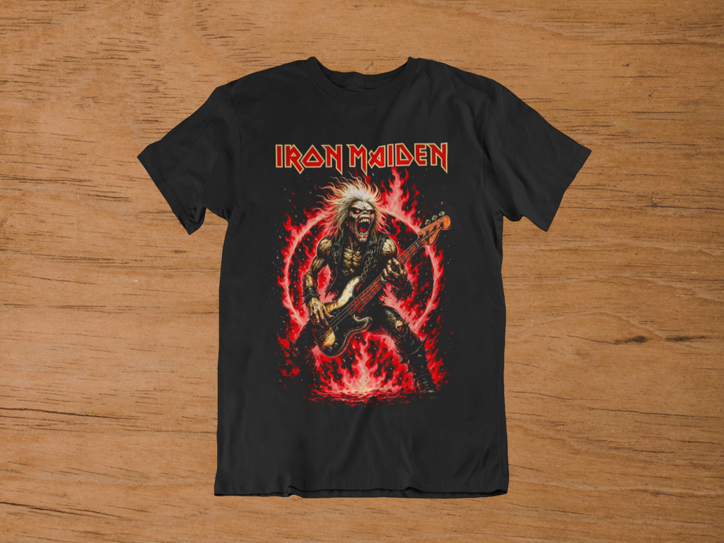 T-shirt Iron Maiden "Bass Player Eddie" – Steve Harris Tribute / Heavy Metal Fire Graphic