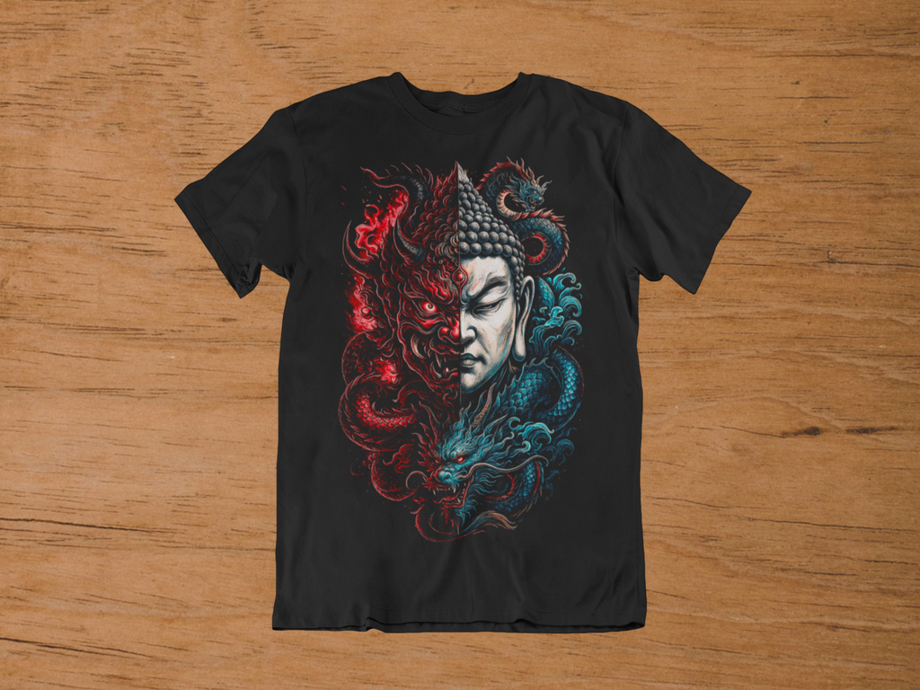 T-shirt Buddha & Demon "The Great Balance" – Dual Nature Art / Japanese Mythology Graphic