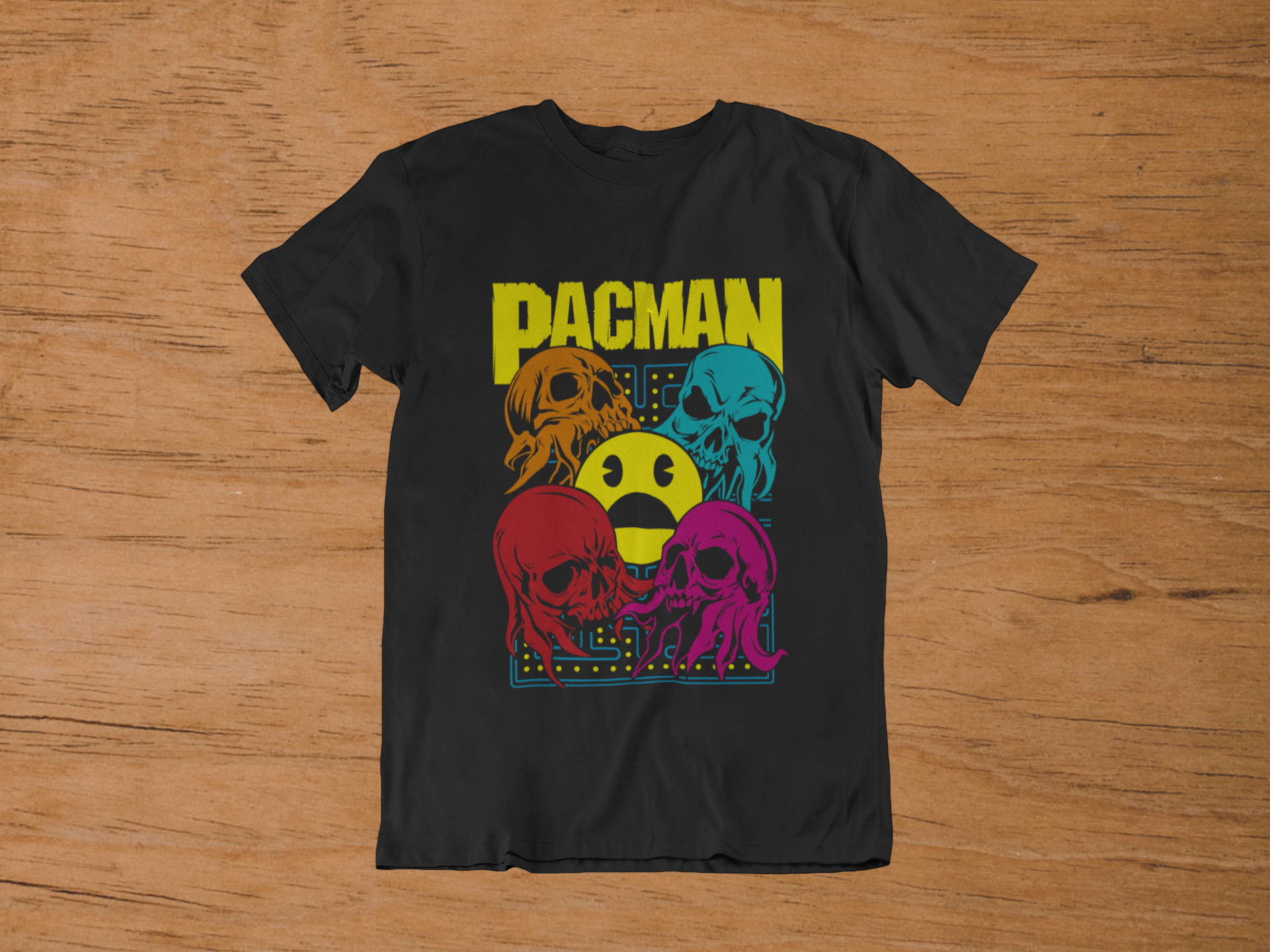 T-shirt Pac-Man "Ghost Horde" – Retro Arcade Horror Art / Skeletal Spirits Graphic