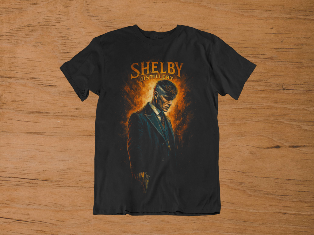 T-shirt Peaky Blinders "Shelby Distillery" – Tommy Shelby Portrait / Birmingham Legend Graphic