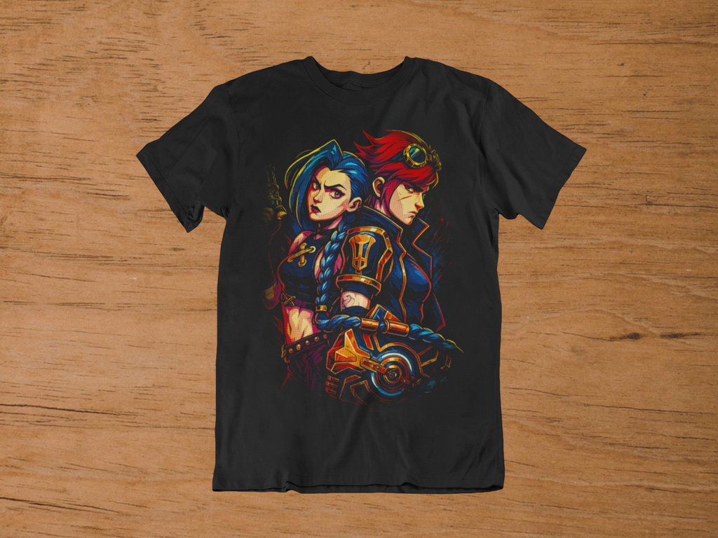 T-shirt Arcane "Sisterhood Chaos" – Jinx & Vi Punk Art / League of Legends Graphic