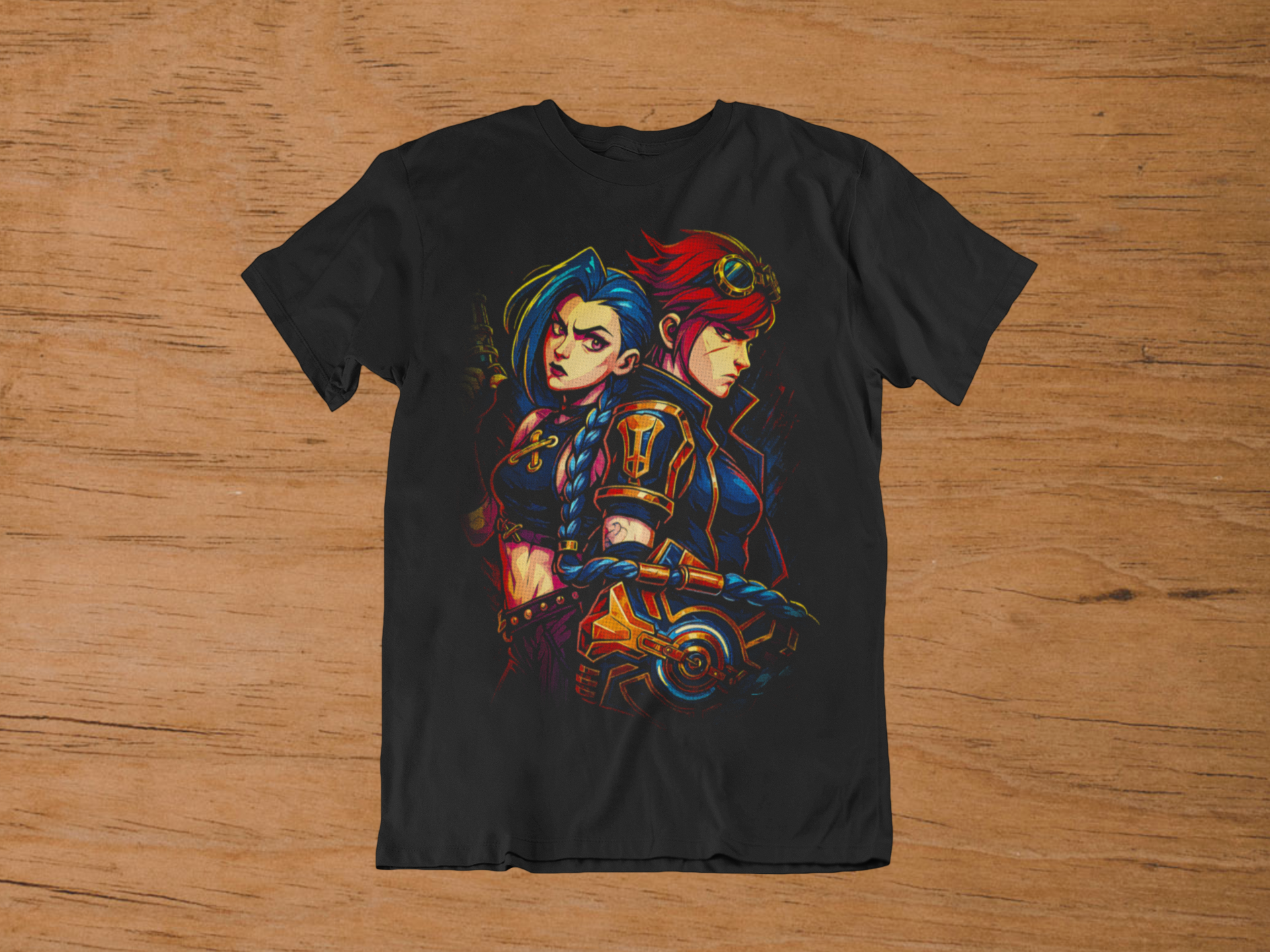 T-shirt Arcane "Sisterhood Chaos" – Jinx & Vi Punk Art / League of Legends Graphic