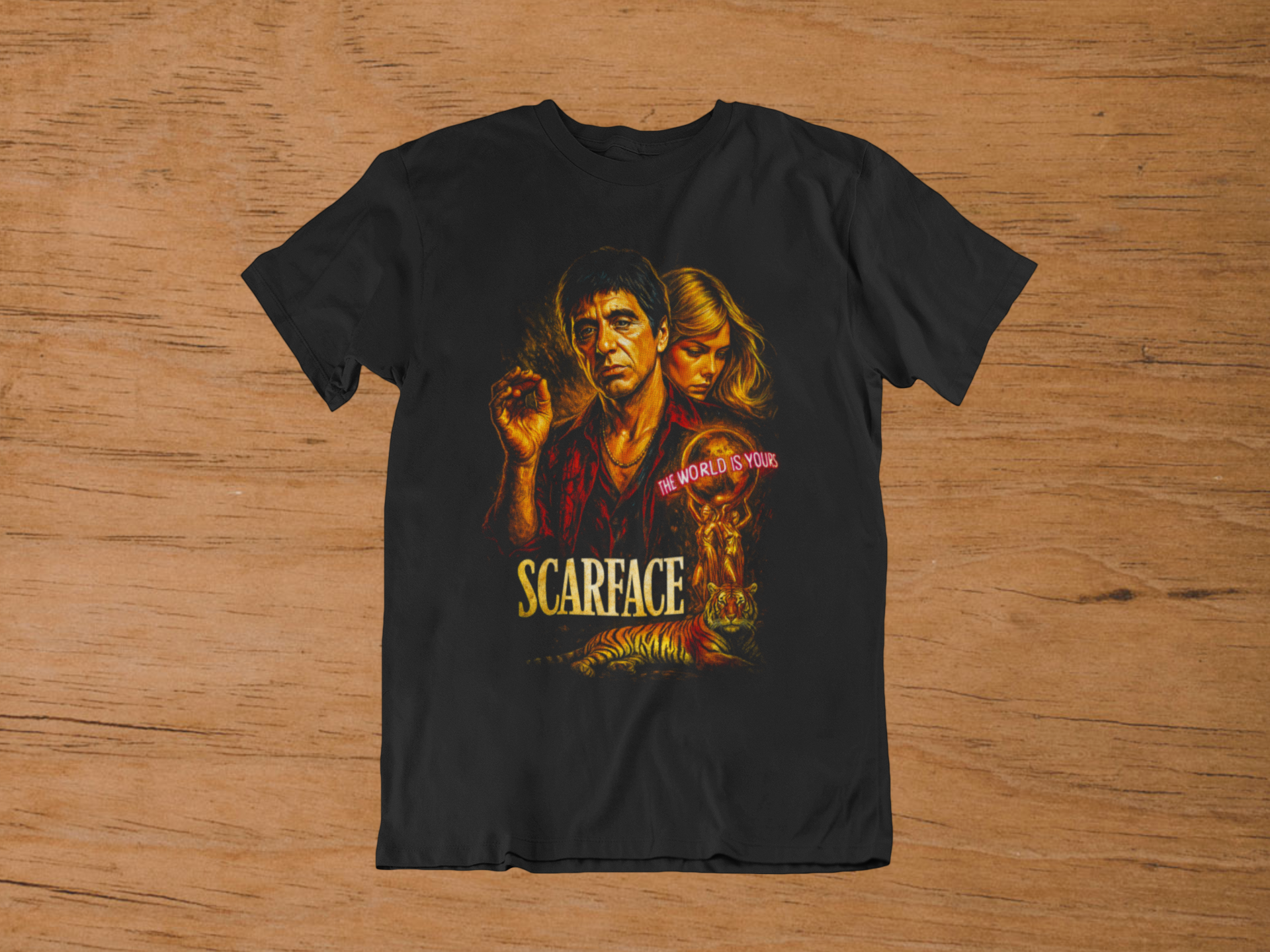 T-shirt Scarface "The World Is Yours" – Tony Montana Portrait / Al Pacino Mafia Graphic