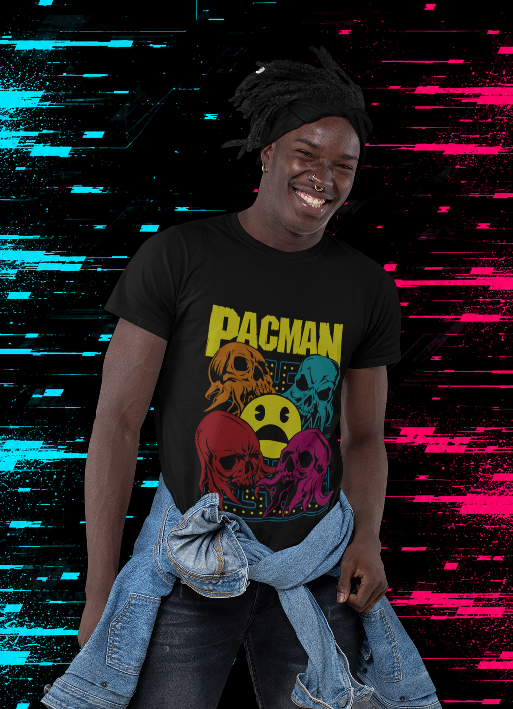 T-shirt Pac-Man "Ghost Horde" – Retro Arcade Horror Art / Skeletal Spirits Graphic