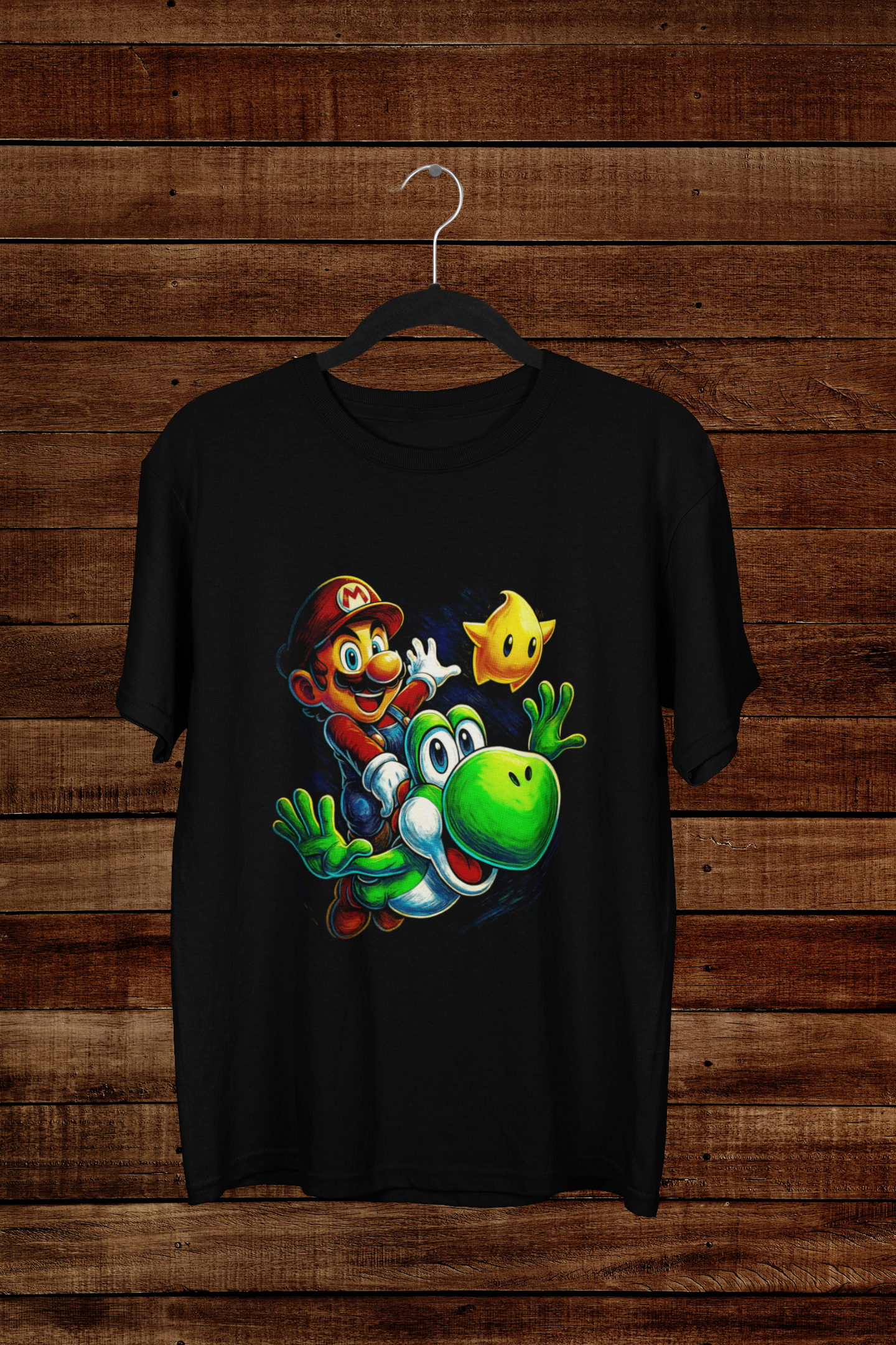 T-shirt Mario & Yoshi "Starry Ride" – Super Mario Galaxy Art / Cosmic Star Graphic