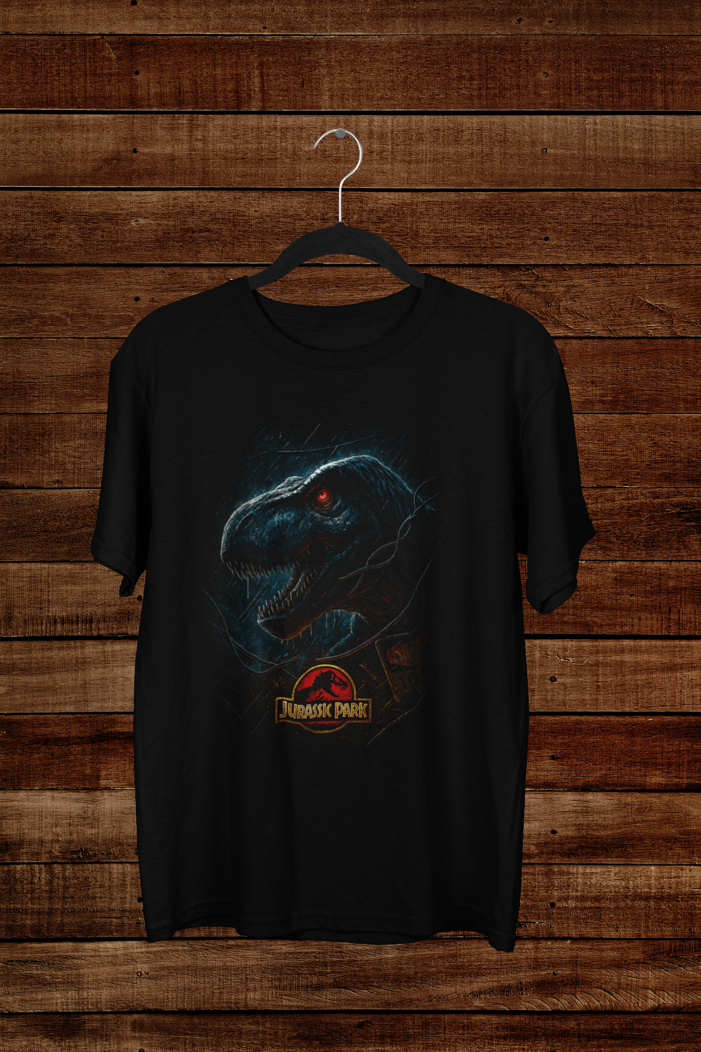 T-shirt Jurassic Park "Apex Predator" – T-Rex Rain Attack Art / Cinema Legend Graphic