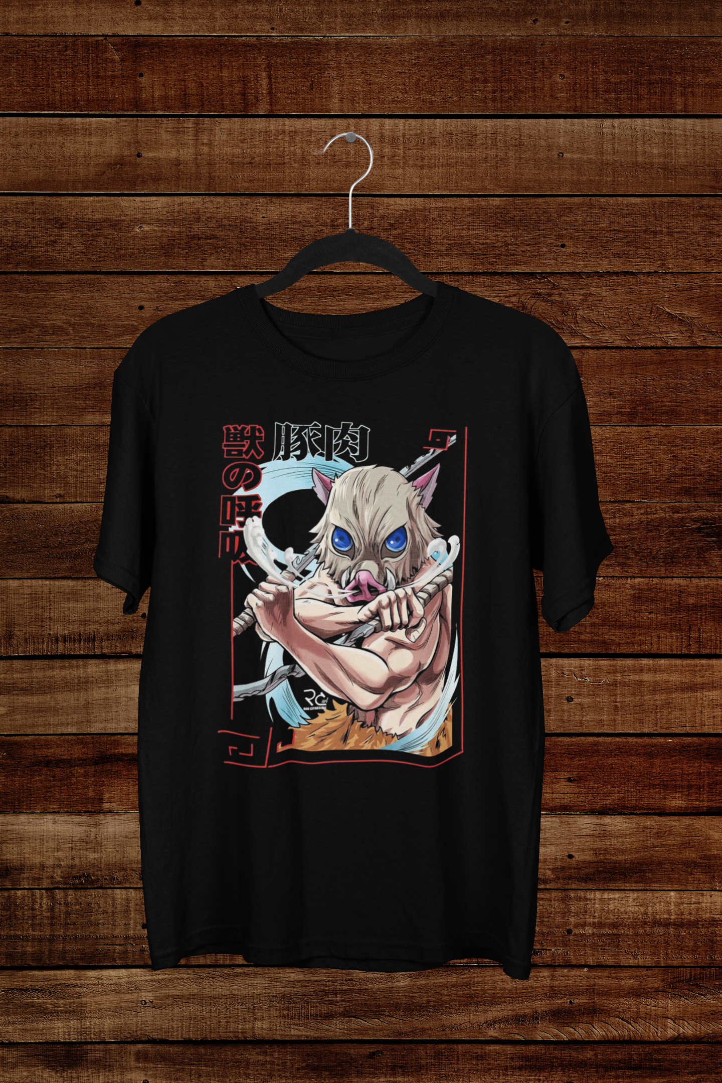 T-Shirt Inosuke Hashibira "Beast Breathing" – Demon Slayer Manga Art / Japanese Kanji Graphic