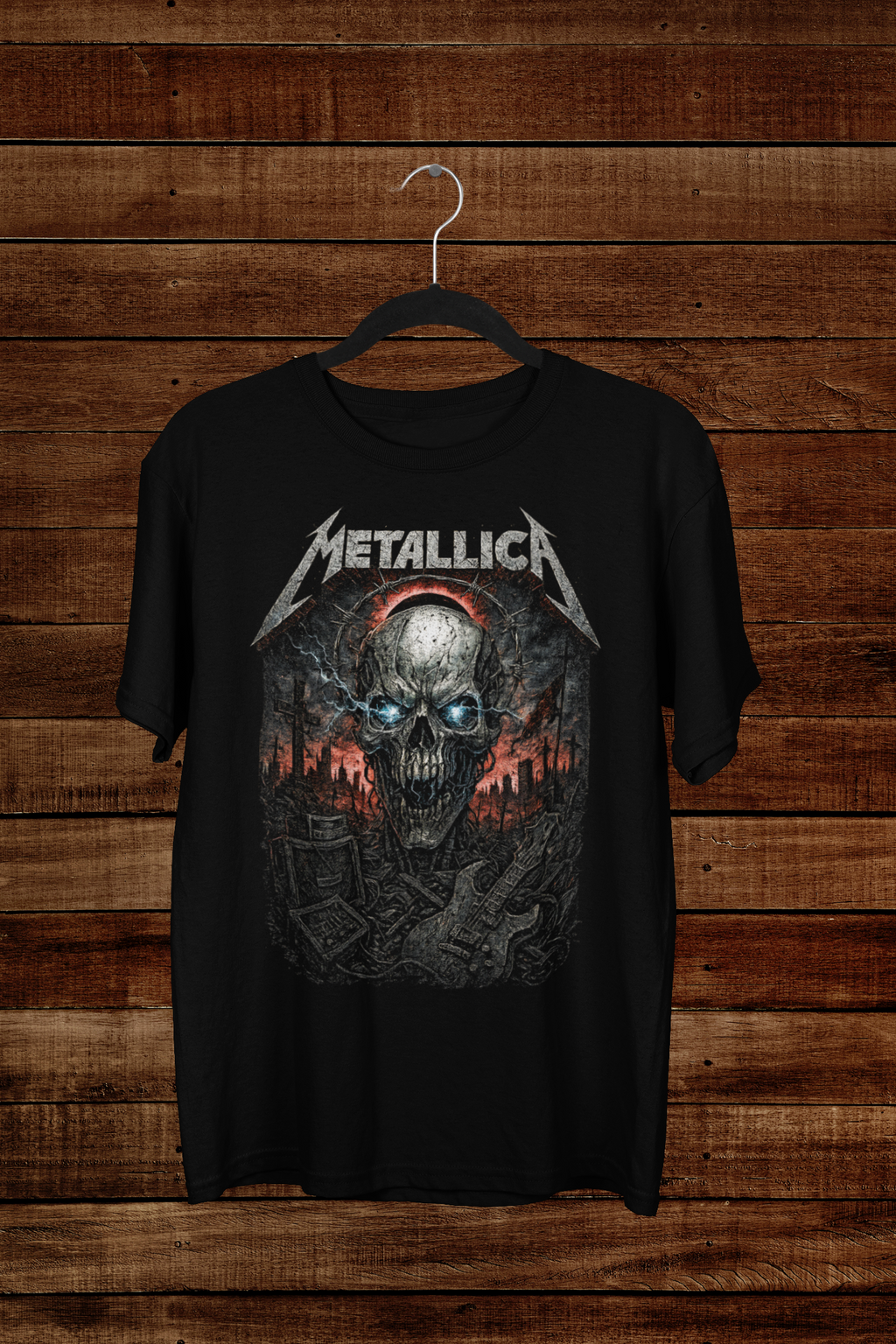 T-Shirt Metallica "Skull & Lightning" – Vintage Thrash Metal Art / Electric Reaper Graphic