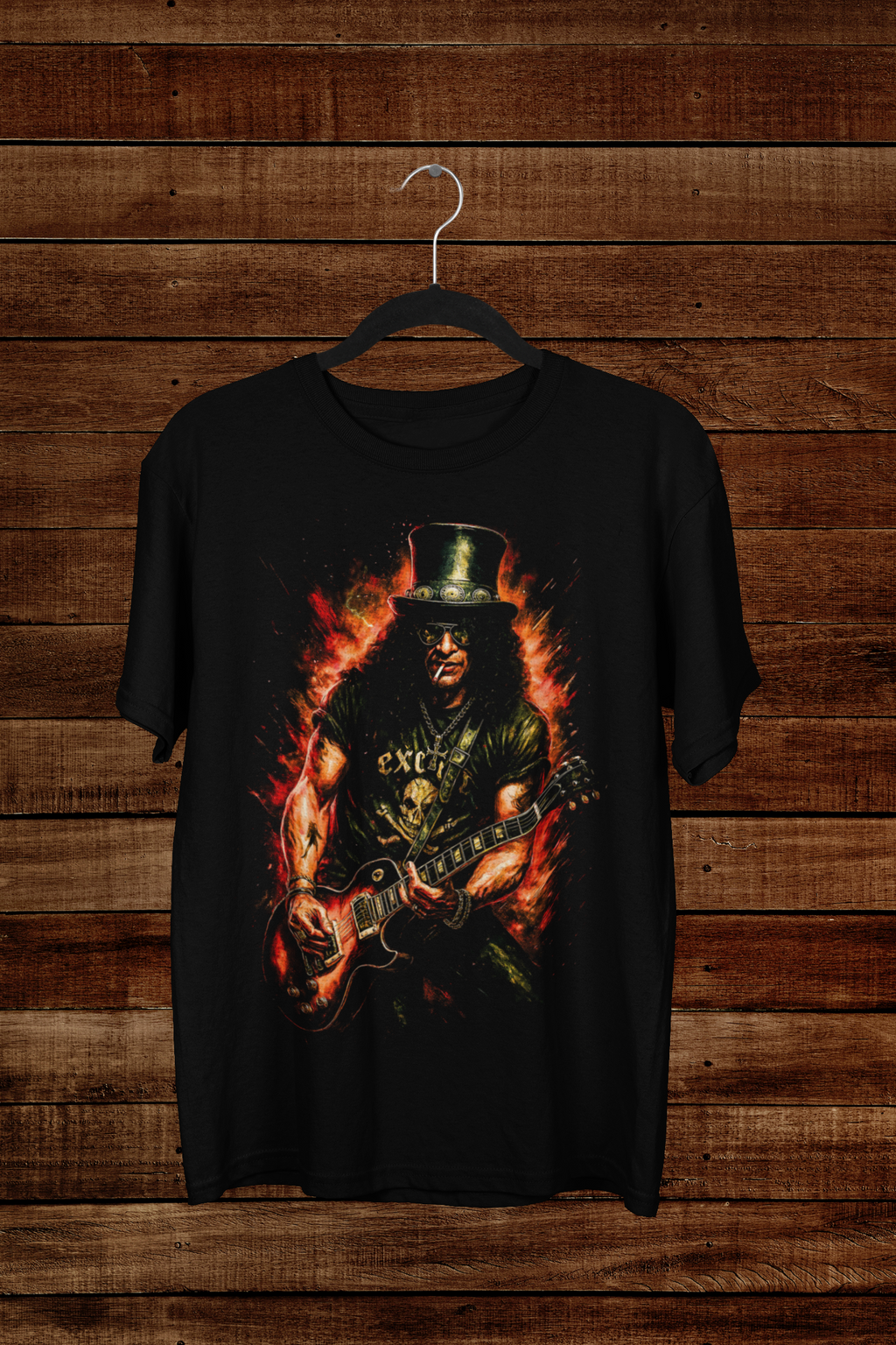 T-Shirt Slash "Fire & Les Paul" – Hard Rock Legend Art / Guitar Hero Graphic
