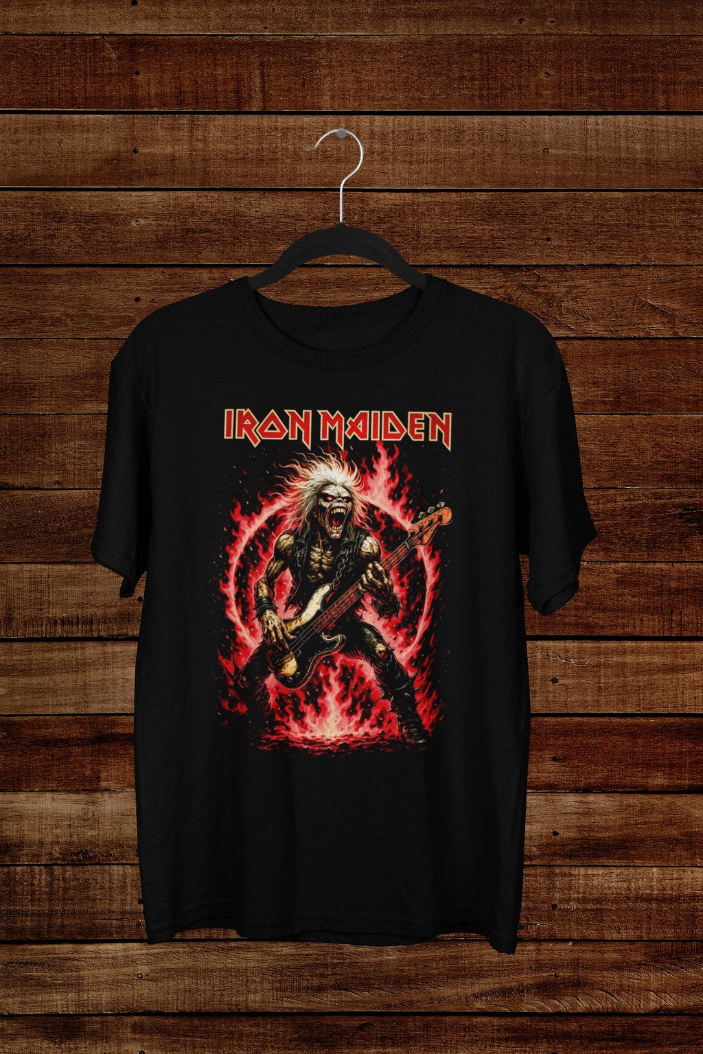 T-shirt Iron Maiden "Bass Player Eddie" – Steve Harris Tribute / Heavy Metal Fire Graphic