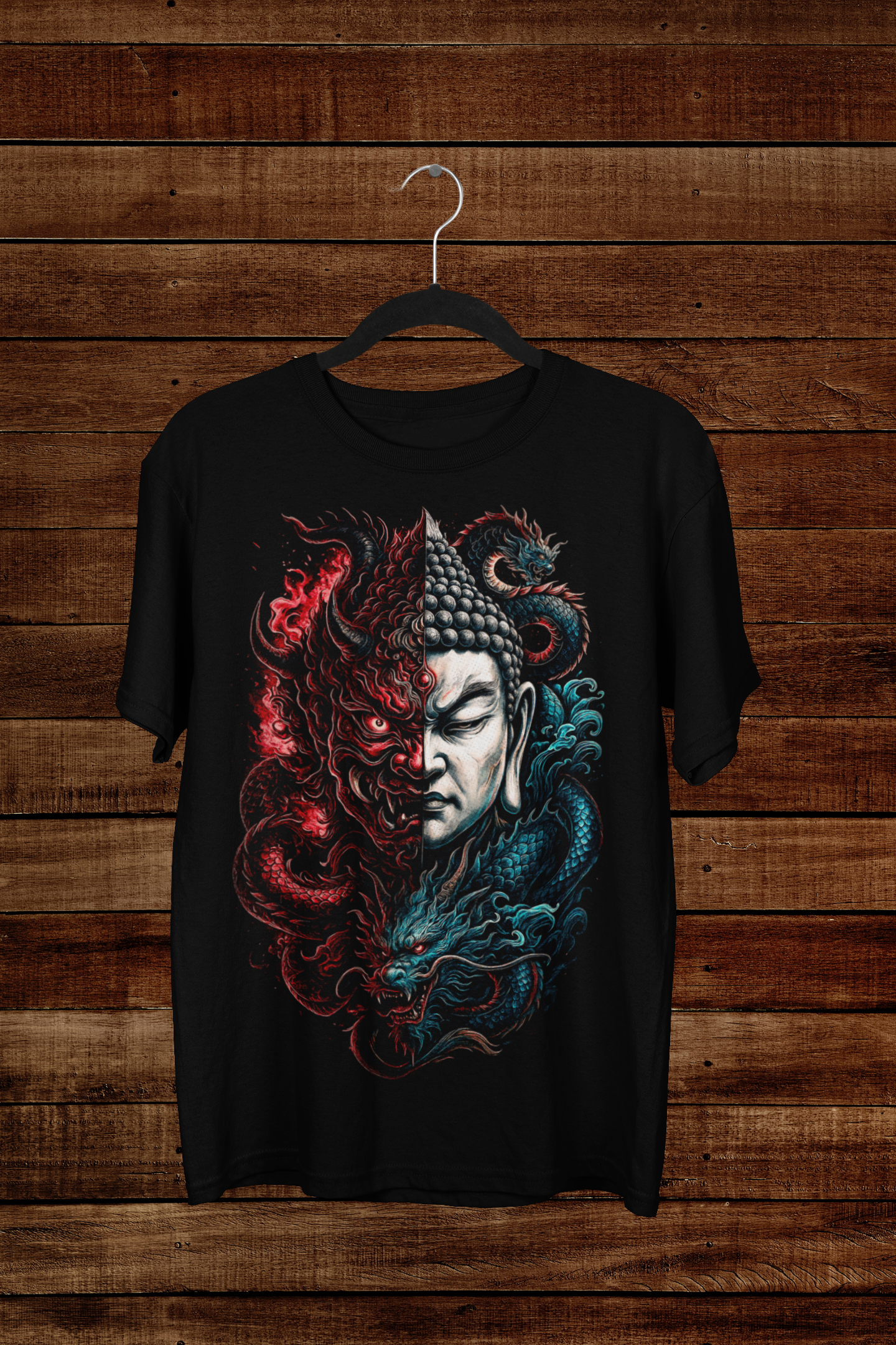 T-shirt Buddha & Demon "The Great Balance" – Dual Nature Art / Japanese Mythology Graphic