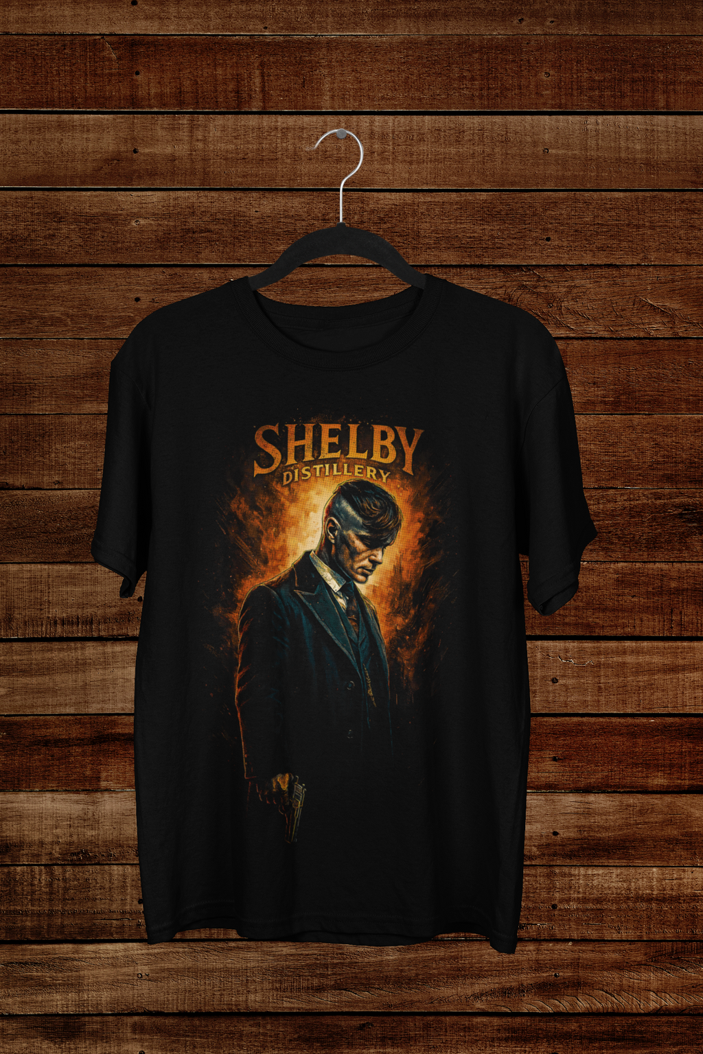 T-shirt Peaky Blinders "Shelby Distillery" – Tommy Shelby Portrait / Birmingham Legend Graphic