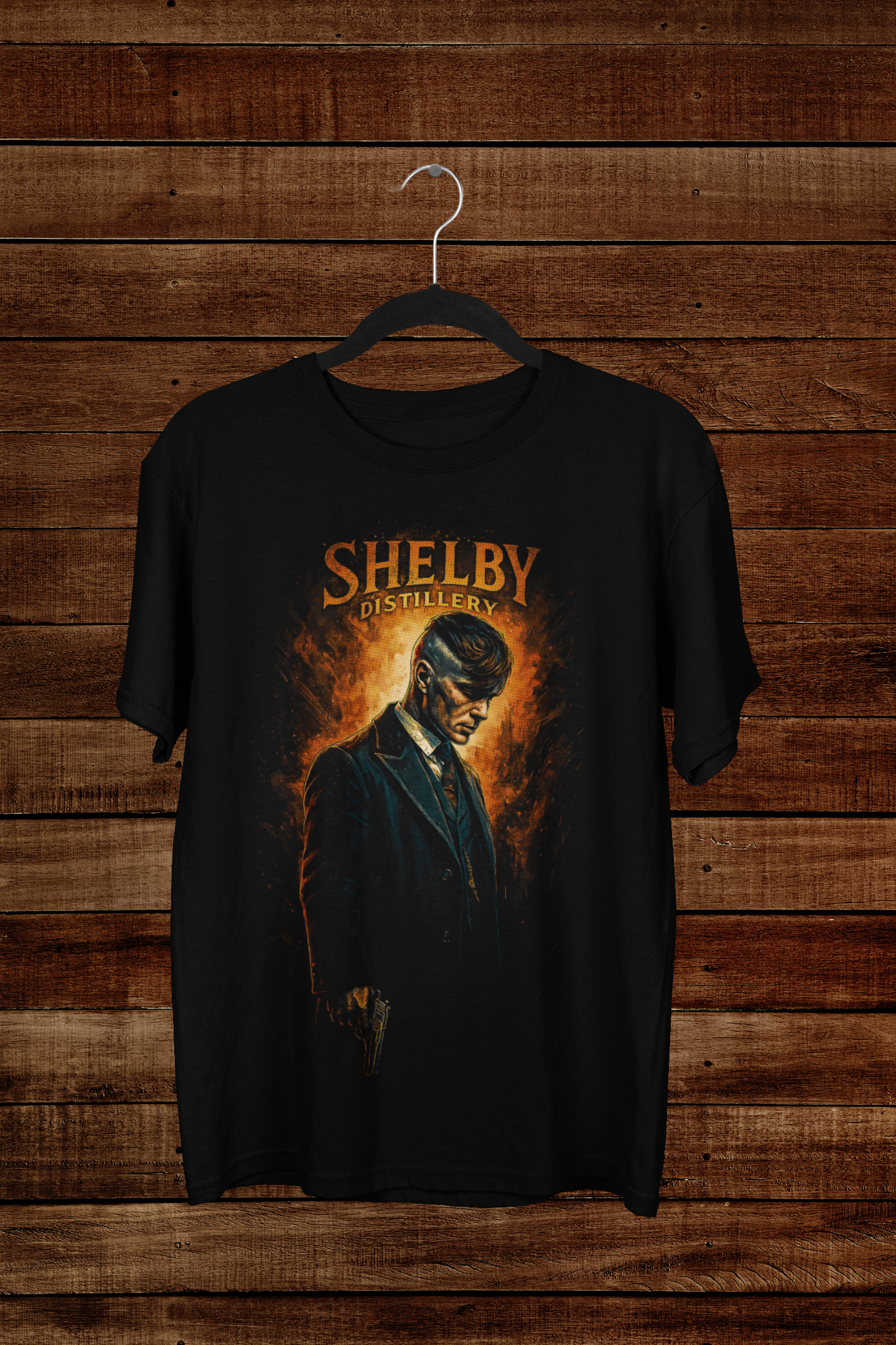 T-shirt Peaky Blinders "Shelby Distillery" – Tommy Shelby Portrait / Birmingham Legend Graphic