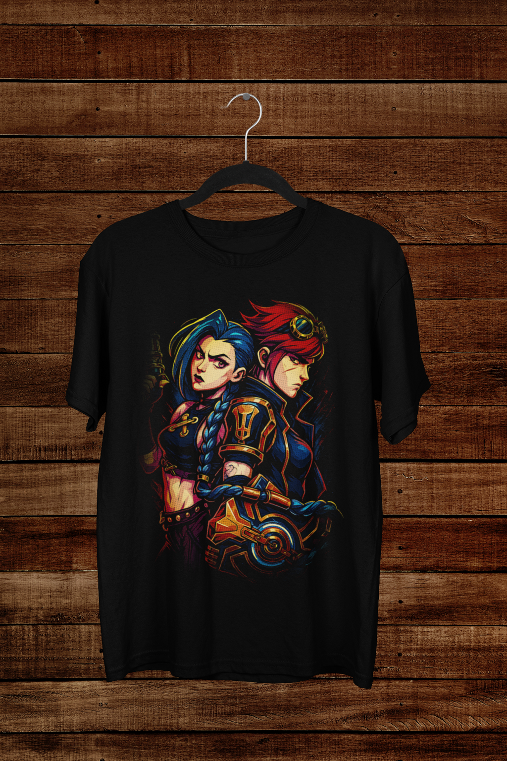 T-shirt Arcane "Sisterhood Chaos" – Jinx & Vi Punk Art / League of Legends Graphic