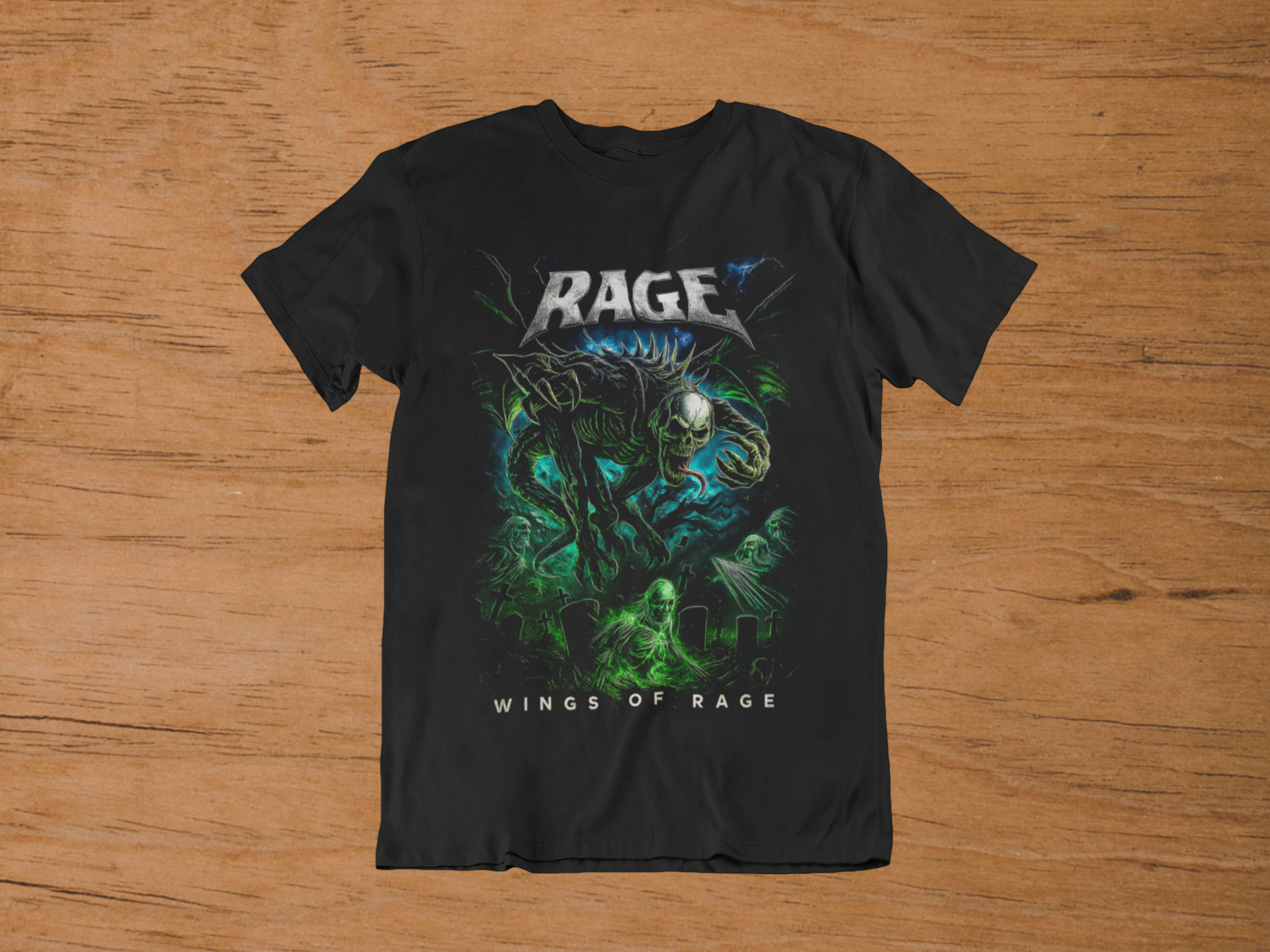 T-shirt Rage "Wings of Rage" – Heavy Metal Creature Art / Graveyard Graphic