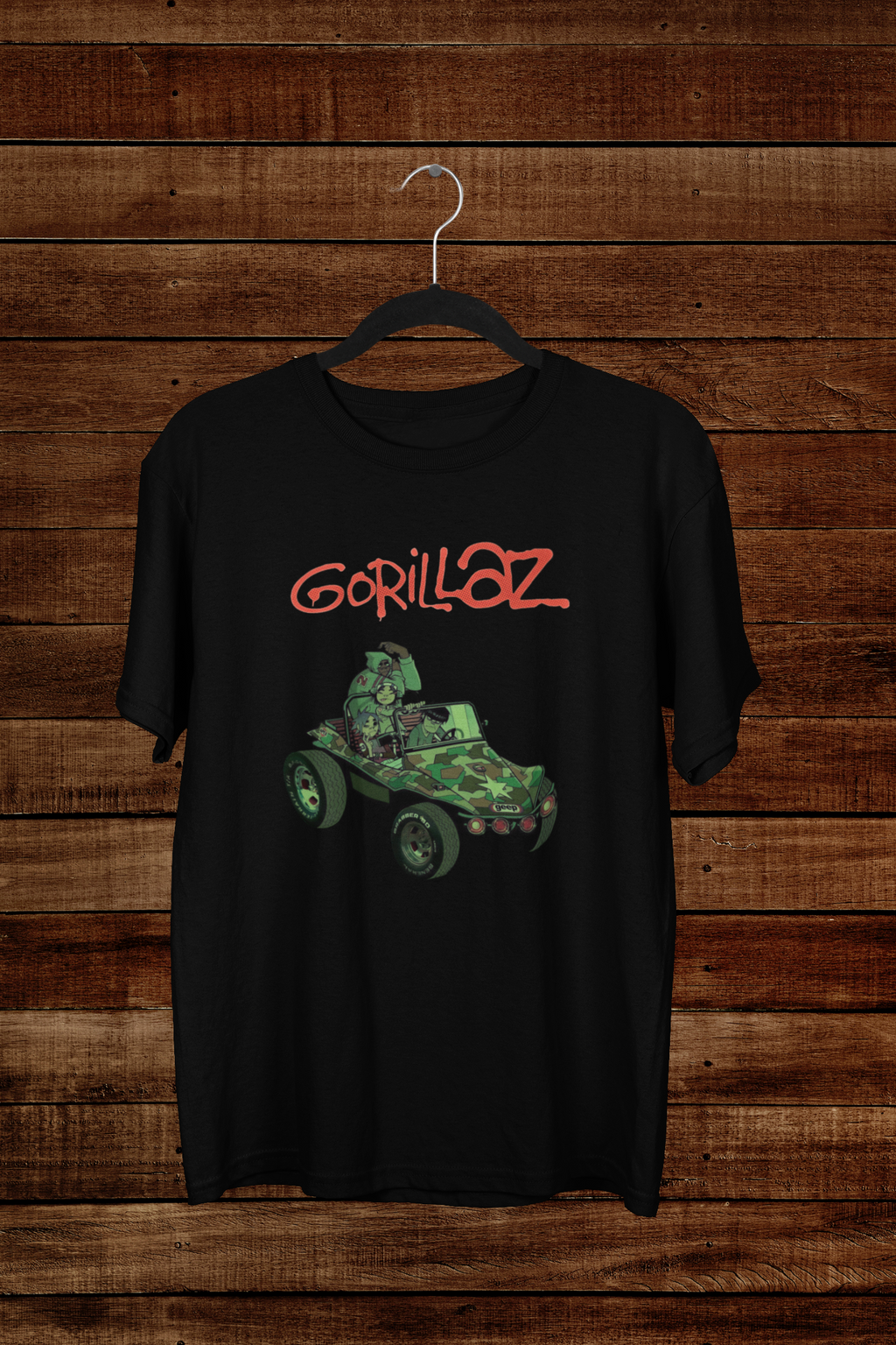 T-shirt Gorillaz "Geep Safari" – Murdoc & Gang Camo Art / Phase 1 Retro Graphic
