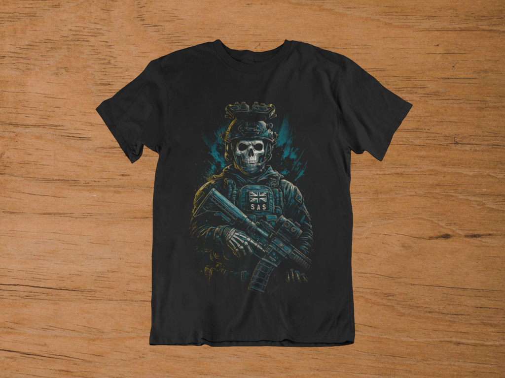 T-shirt Ghost "Task Force 141" – Call of Duty SAS Art / Skeleton Soldier Graphic