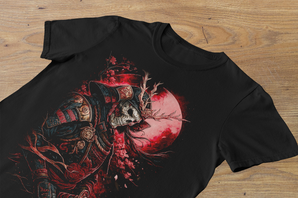 T-shirt Samurai "Skeleton Ronin" – Japanese Bushido Art / Blood Moon Graphic