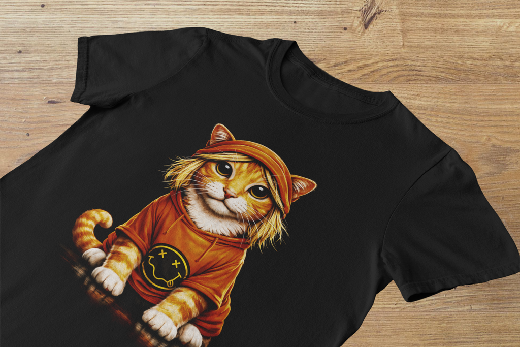 T-shirt "Smells Like Cat Spirit" – Nirvana Grunge Cat Art / Kurt Cobain Tribute Graphic