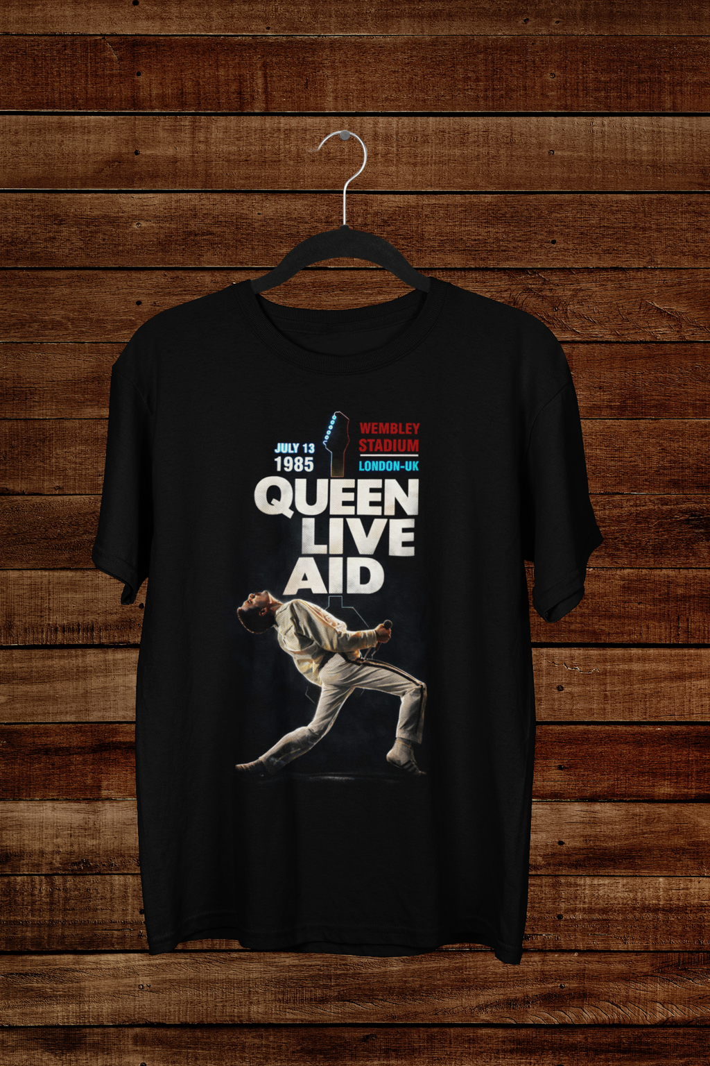 T-shirt Queen "Live Aid Wembley" – Freddie Mercury Legend Art / 1985 Concert Graphic
