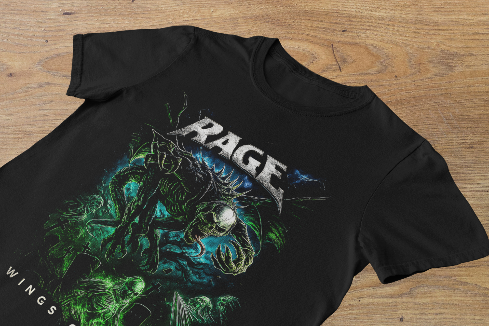 T-shirt Rage "Wings of Rage" – Heavy Metal Creature Art / Graveyard Graphic