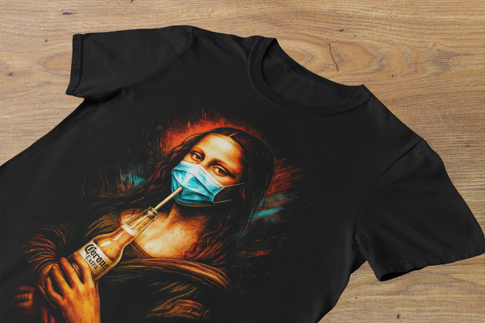T-shirt Mona Lisa "Social Distancing" – Da Vinci Street Art / Corona Mask & Drink Graphic