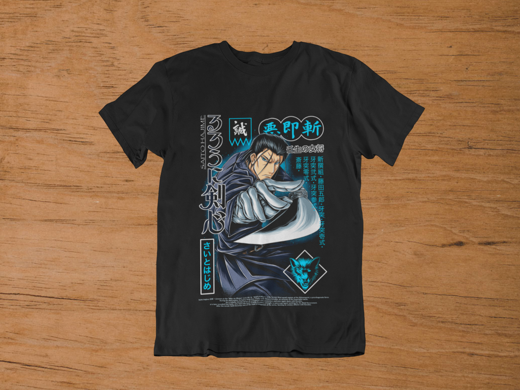 T-shirt Saito Hajime "Gatotsu" – Rurouni Kenshin Samurai Art / Shinsengumi Graphic