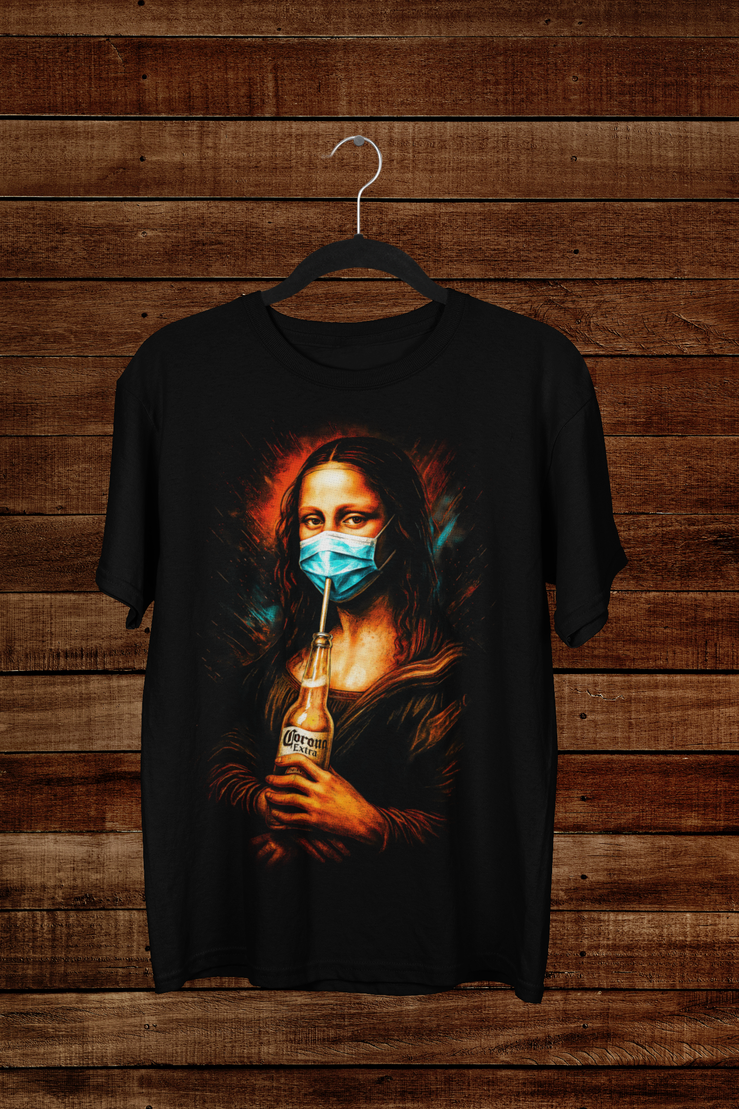 T-shirt Mona Lisa "Social Distancing" – Da Vinci Street Art / Corona Mask & Drink Graphic