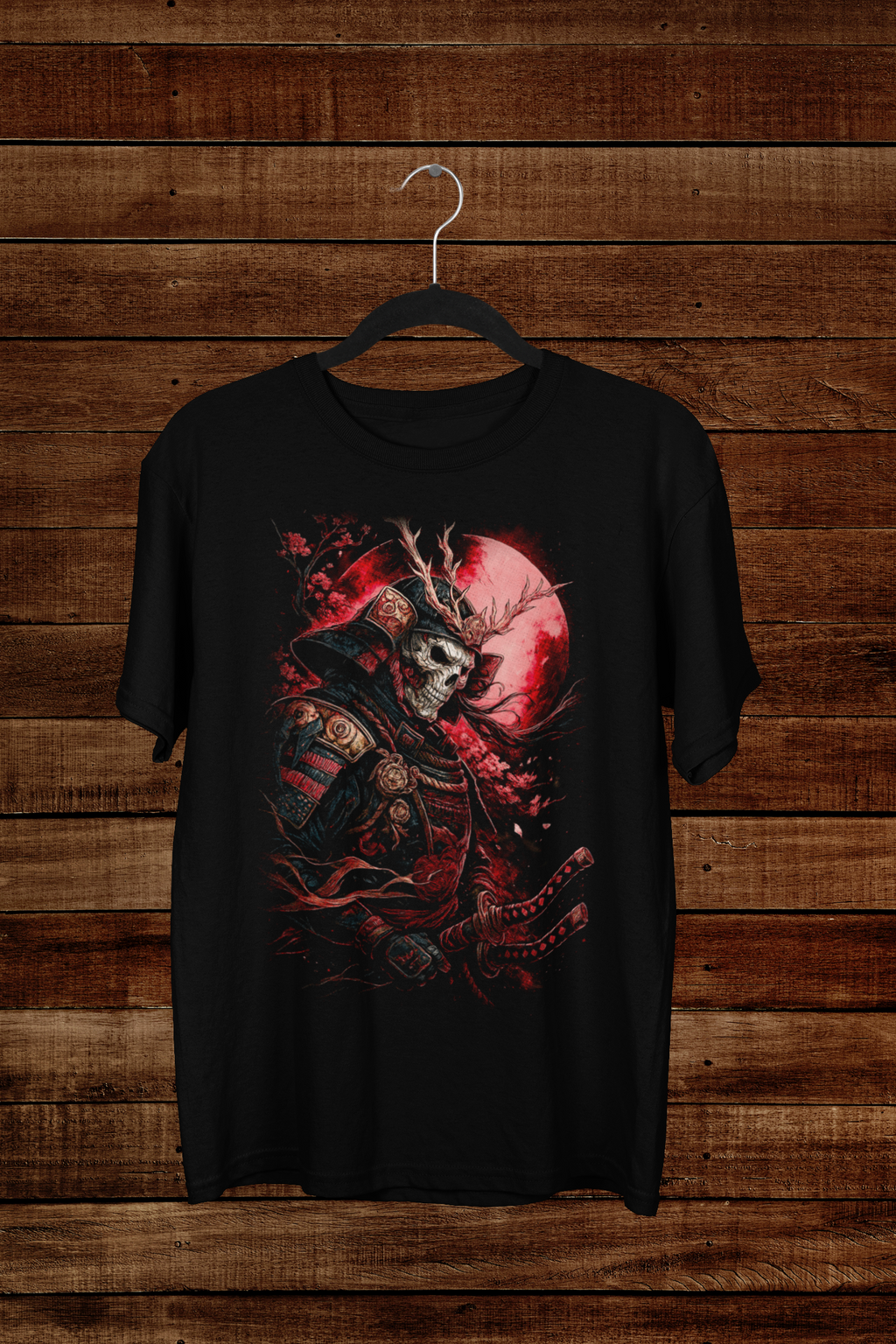 T-shirt Samurai "Skeleton Ronin" – Japanese Bushido Art / Blood Moon Graphic