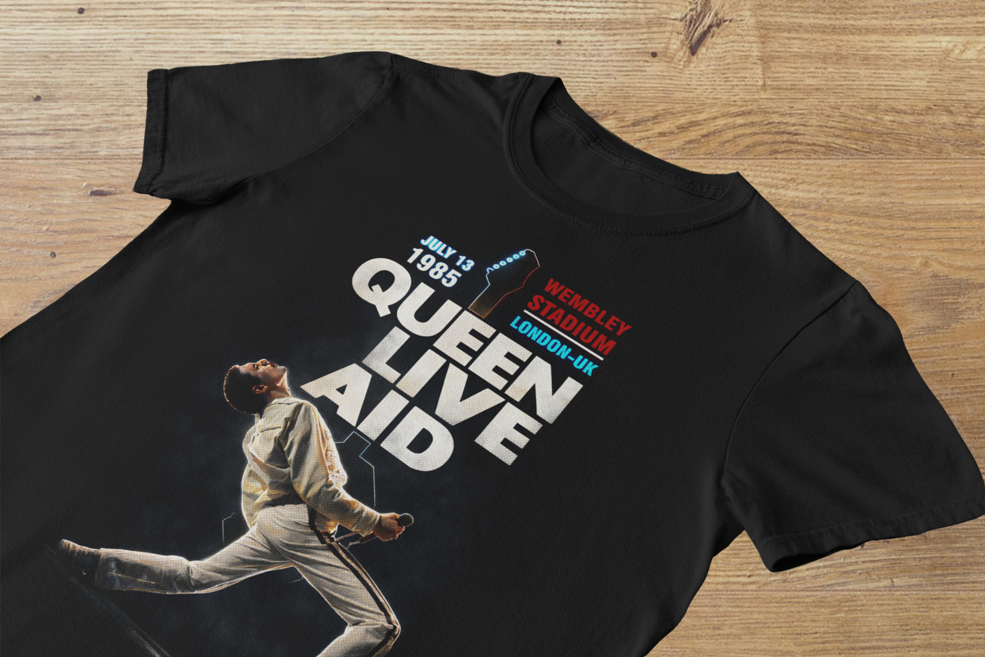 T-shirt Queen "Live Aid Wembley" – Freddie Mercury Legend Art / 1985 Concert Graphic