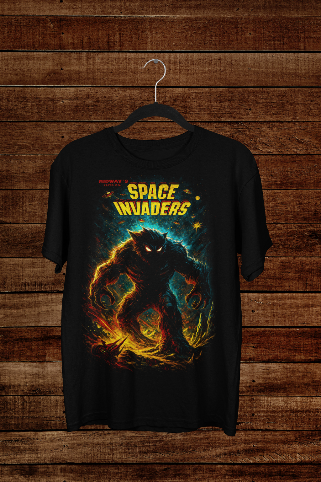 T-shirt Space Invaders "Cosmic Nightmare" – Retro Arcade Evolution Art / Beast Monster Graphic