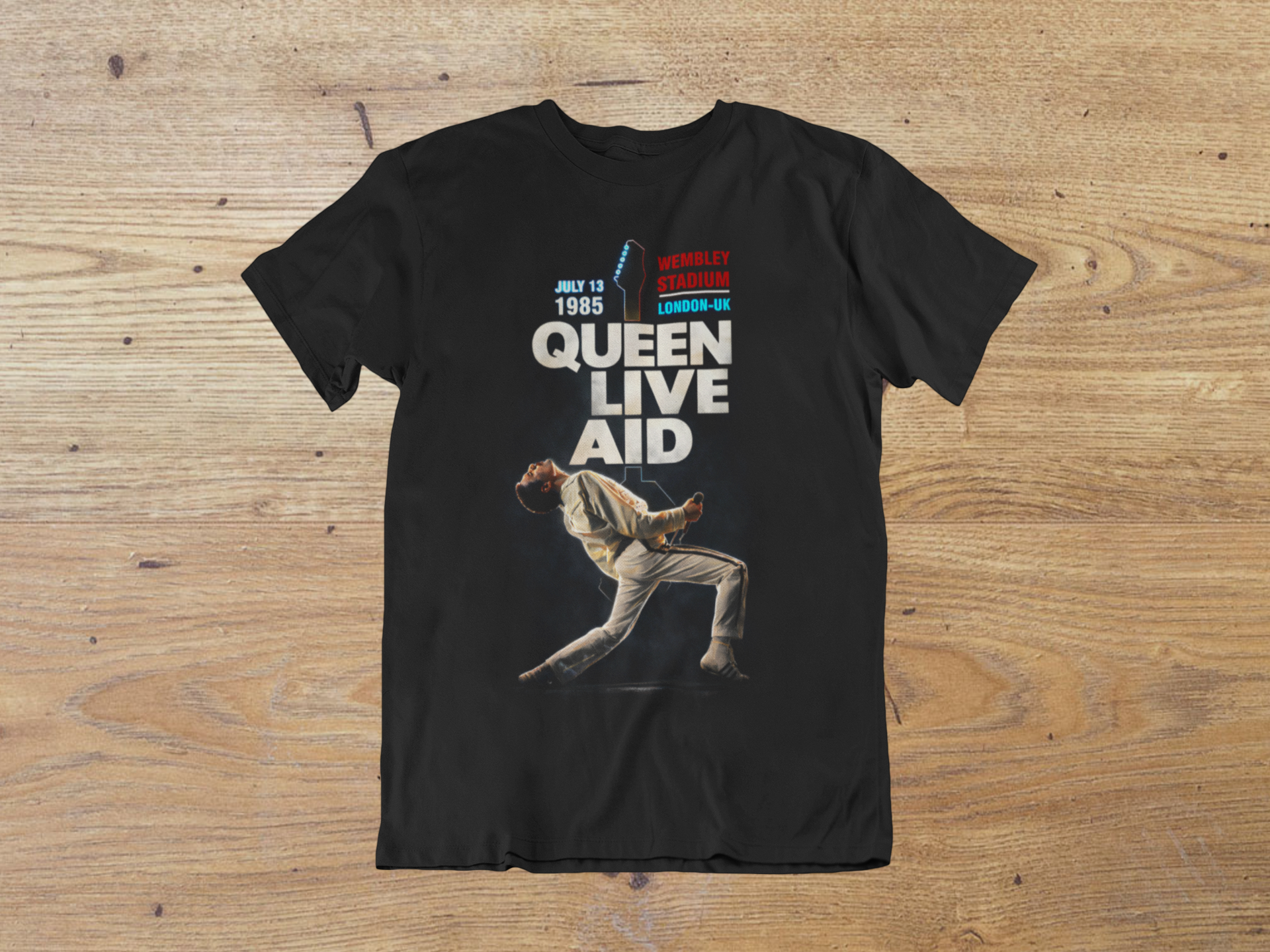 T-shirt Queen "Live Aid Wembley" – Freddie Mercury Legend Art / 1985 Concert Graphic