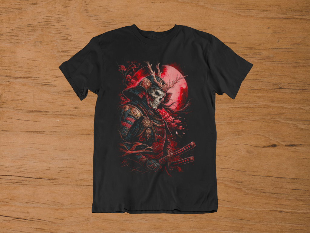 T-shirt Samurai "Skeleton Ronin" – Japanese Bushido Art / Blood Moon Graphic