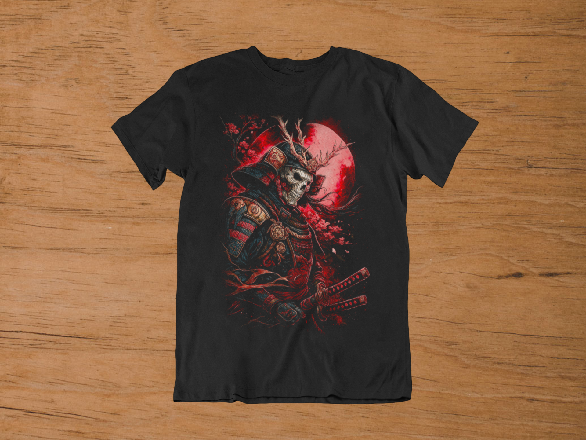 T-shirt Samurai "Skeleton Ronin" – Japanese Bushido Art / Blood Moon Graphic