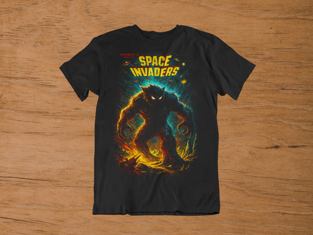 T-shirt Space Invaders "Cosmic Nightmare" – Retro Arcade Evolution Art / Beast Monster Graphic