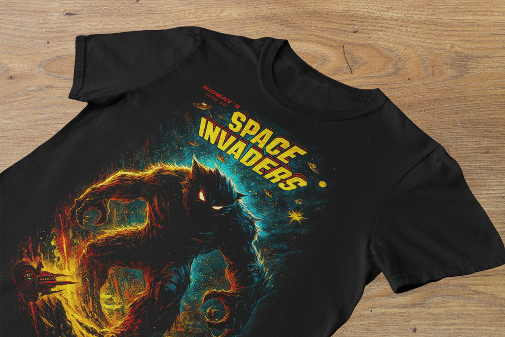T-shirt Space Invaders "Cosmic Nightmare" – Retro Arcade Evolution Art / Beast Monster Graphic