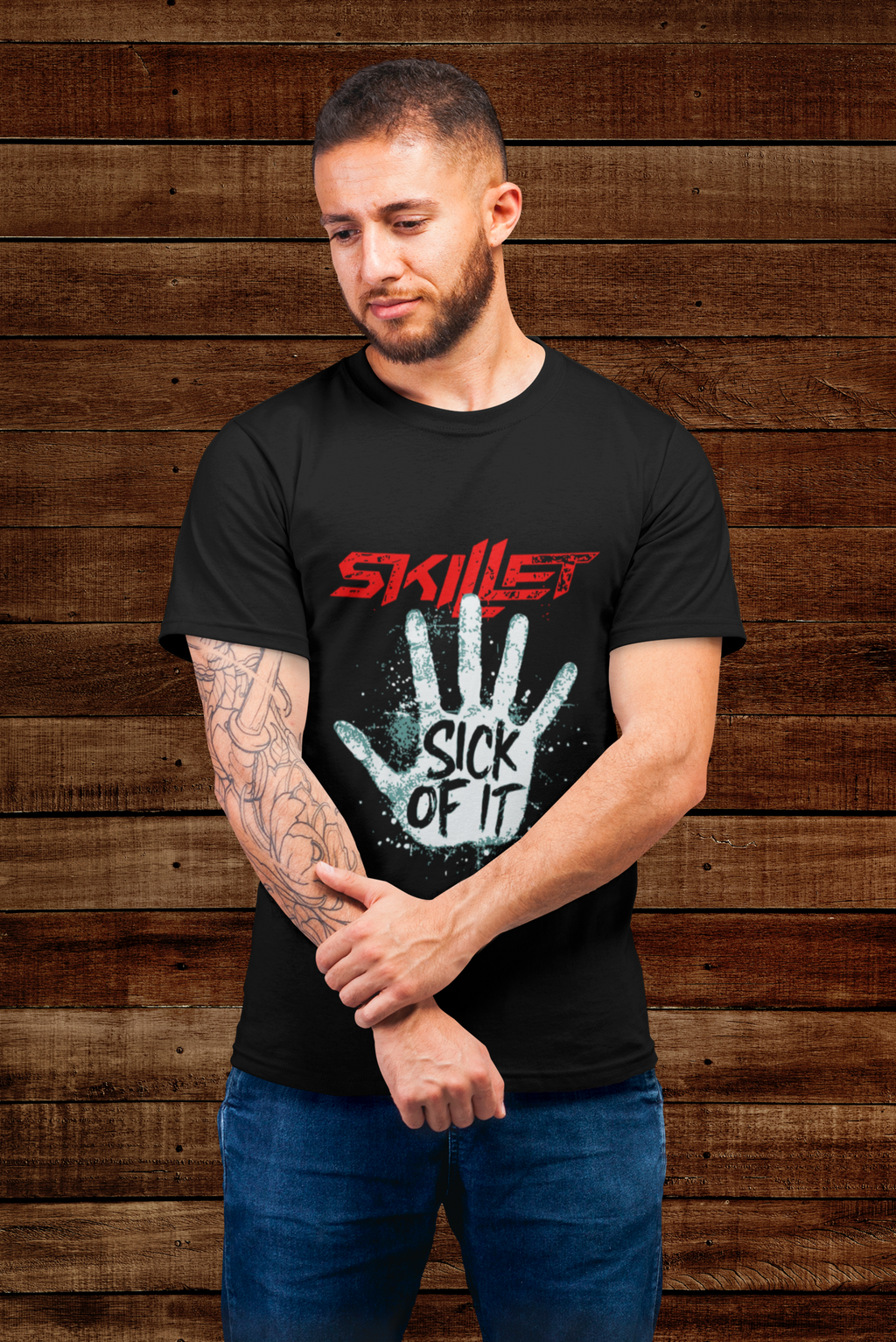 T-shirt Skillet "Sick of It" – Rise Era Action Graphic / Modern Rock Band Tee