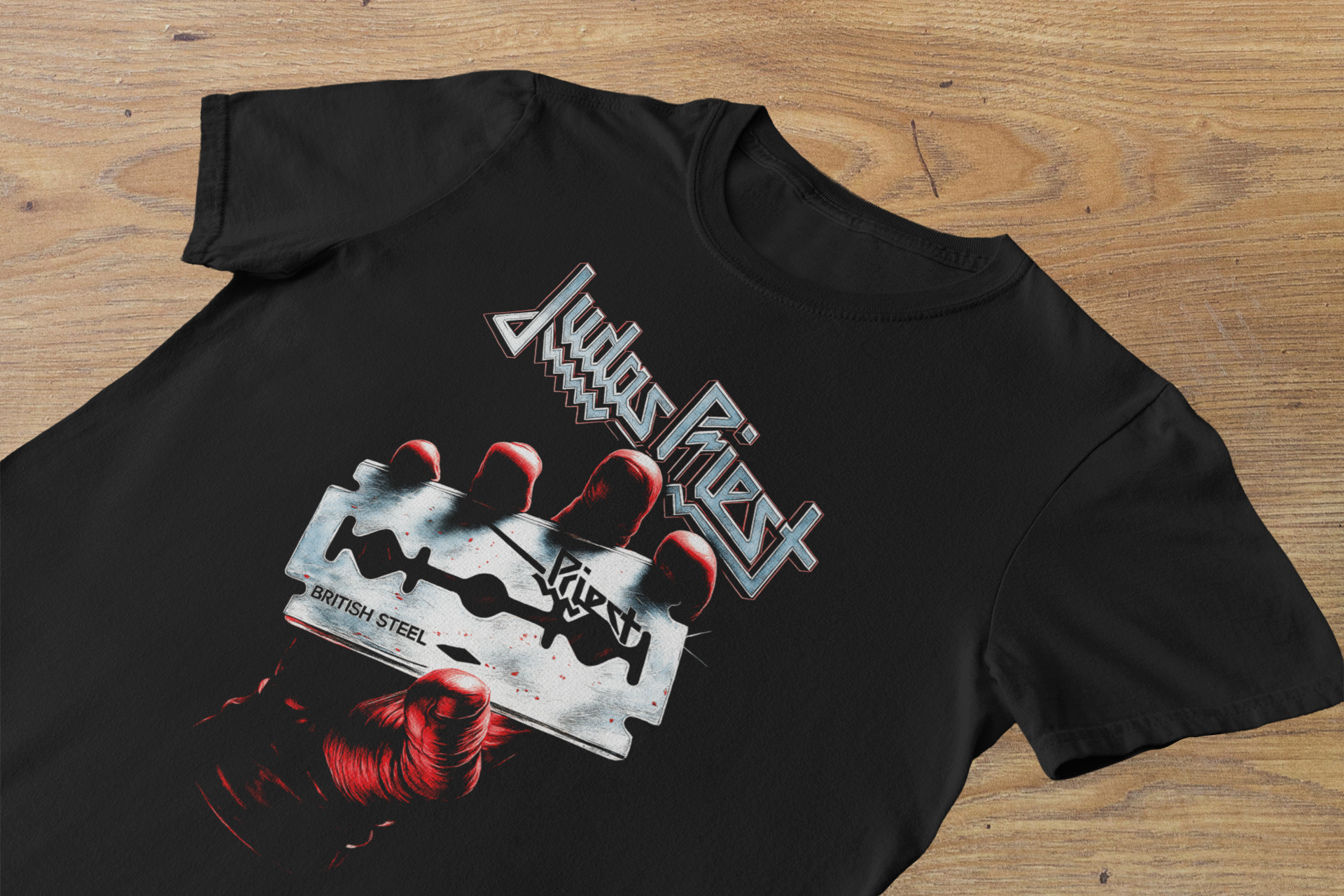 T-shirt Judas Priest "British Steel" – Heavy Metal Anthem Art / Razor Blade Graphic