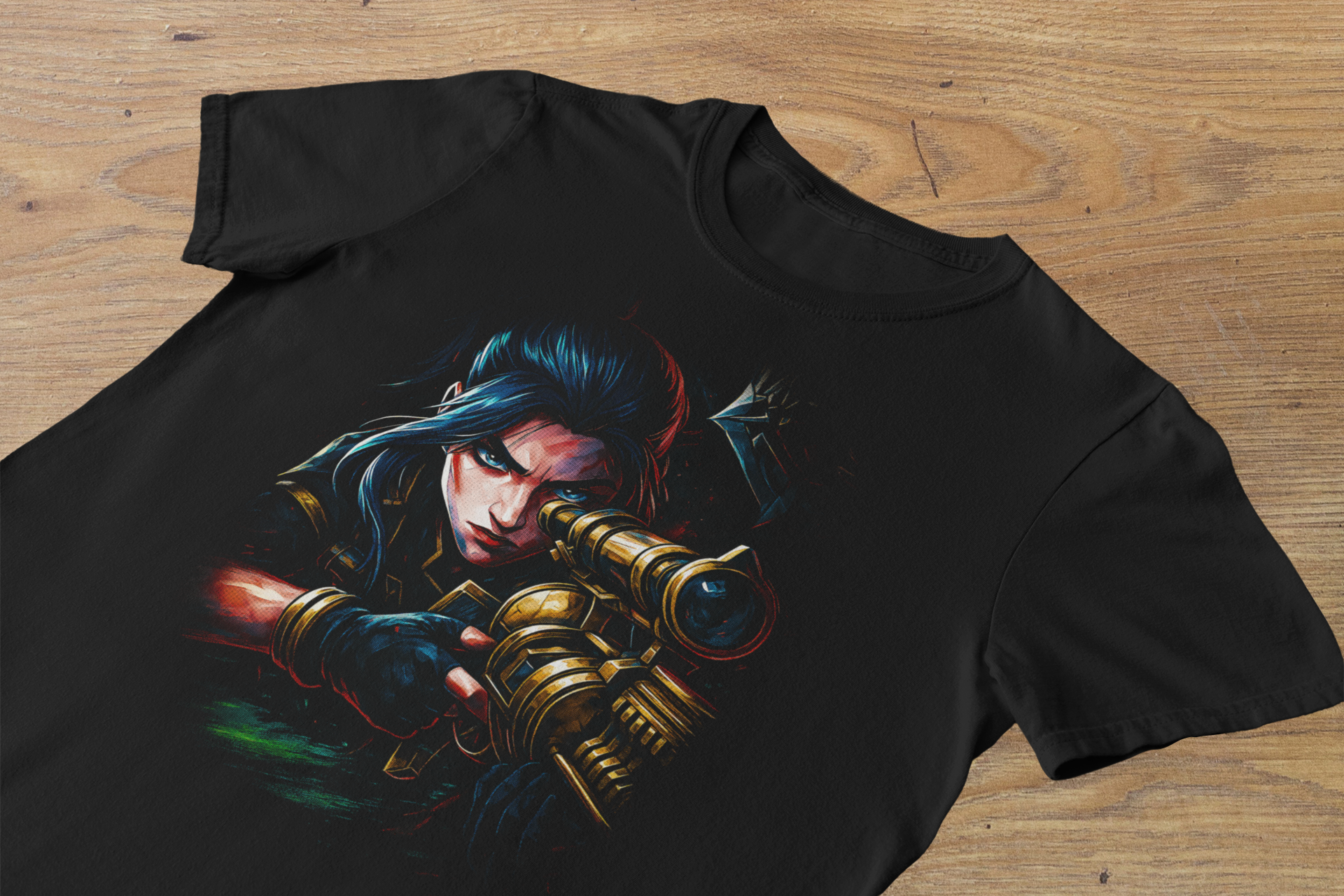 T-shirt Arcane "Sheriff's Aim" – Caitlyn Sniper Art / Piltover Enforcer Graphic