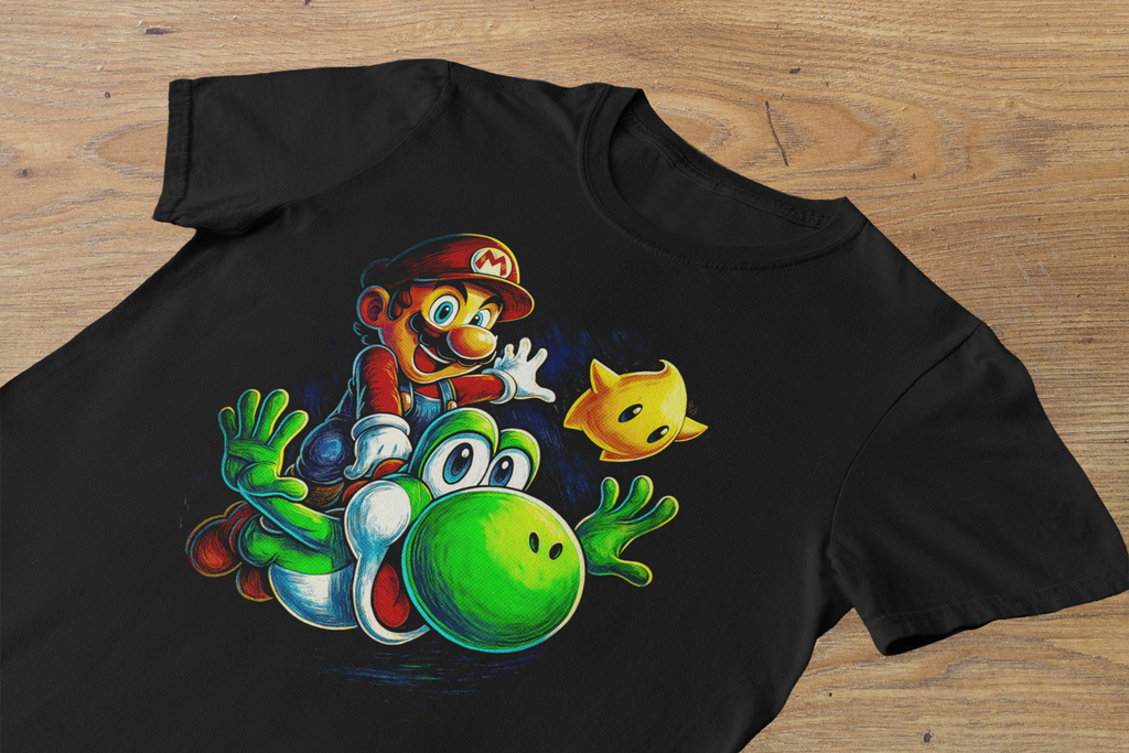 T-shirt Mario & Yoshi "Starry Ride" – Super Mario Galaxy Art / Cosmic Star Graphic